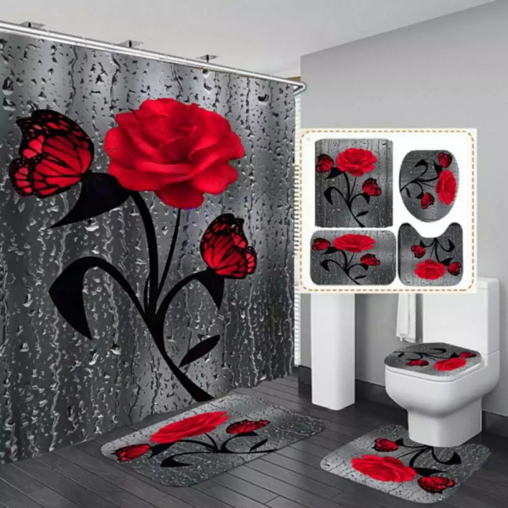 Patgoal 4pcs Shower Curtains Sets Shower Curtain Sets Bathroom Sets Shower Curtain Shower Accessories Bathroom Curtains Shower Set Funny Shower Curtain Christmas Toilet Seat Cover and Rug Set