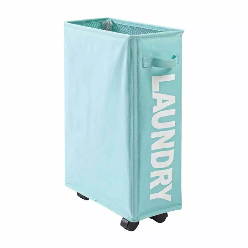 Patgoal Slim Canvas Rolling Laundry Hamper. Light Blue