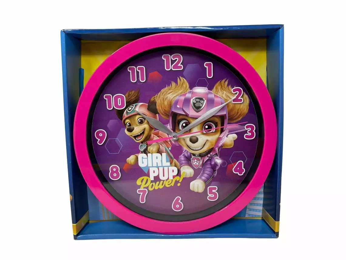 Paw Patrol Clock 10 inches -GIRLS PUP POWER