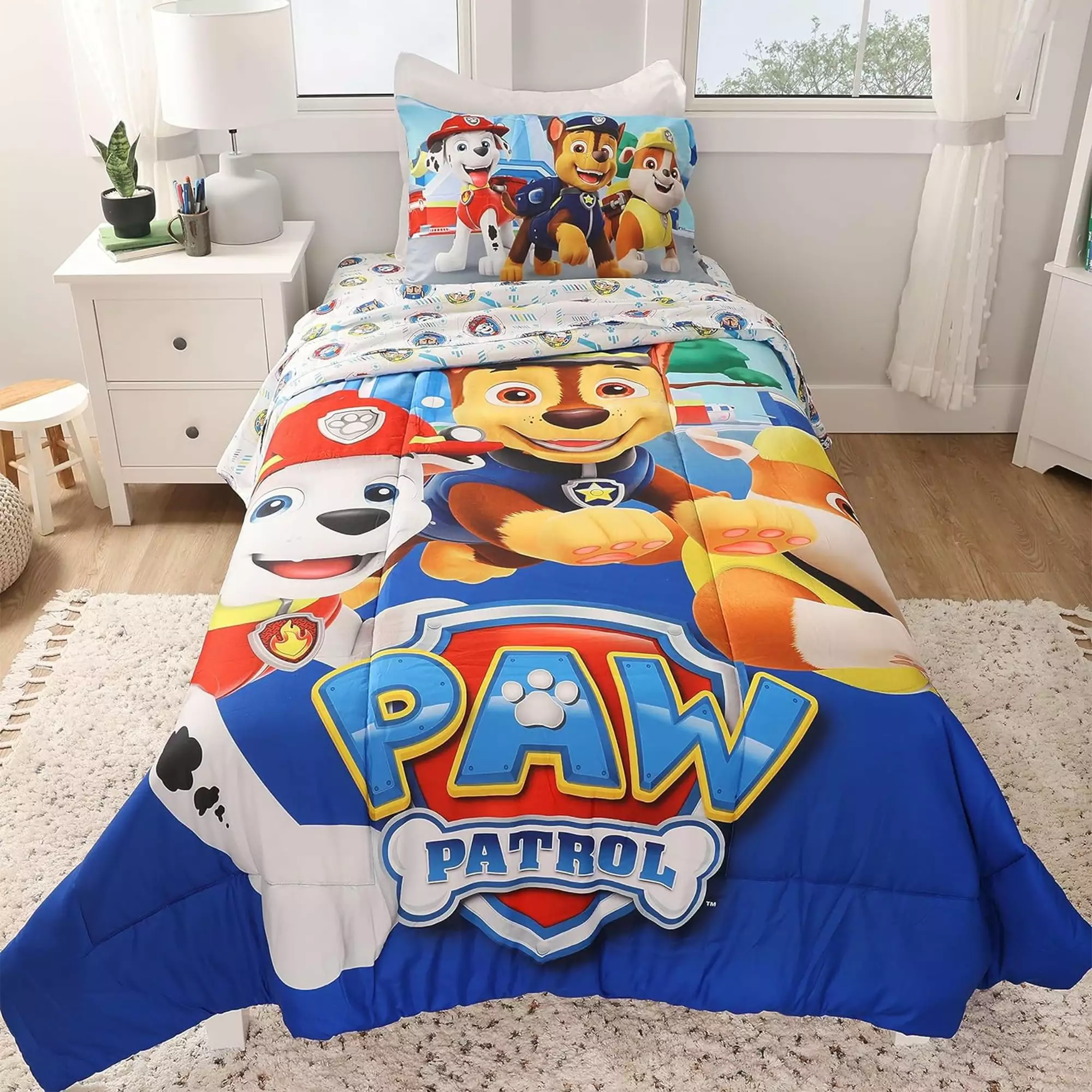 Paw Patrol Kids Bedding Sheet Set with Reversible Comforter Twin Bed in Bag 4 Pcs Set for Kids