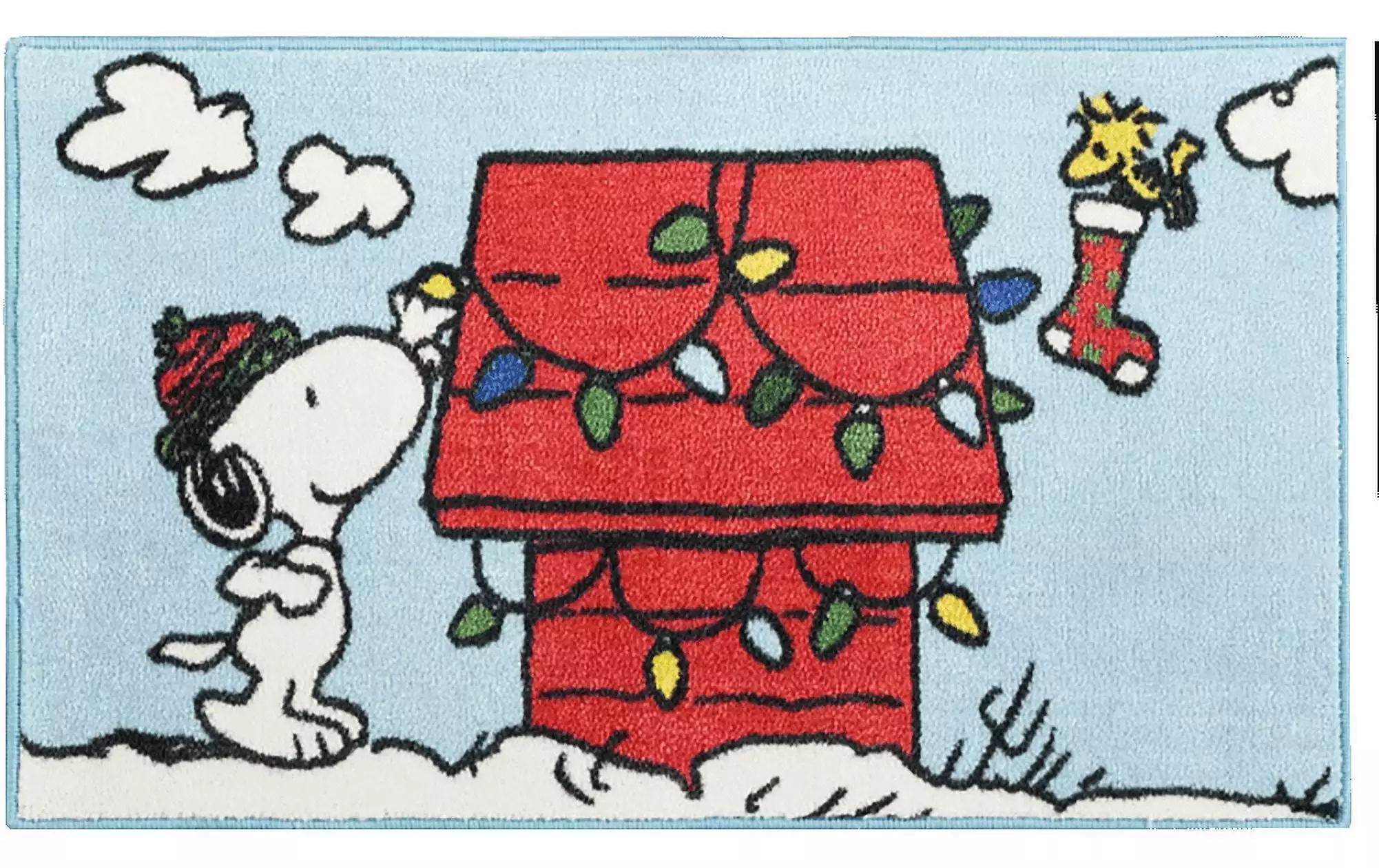 Peanuts Snoopy Woodstock Accent Rug. Christmas Dog House. 18x30. Polyester. Non-Skid Back