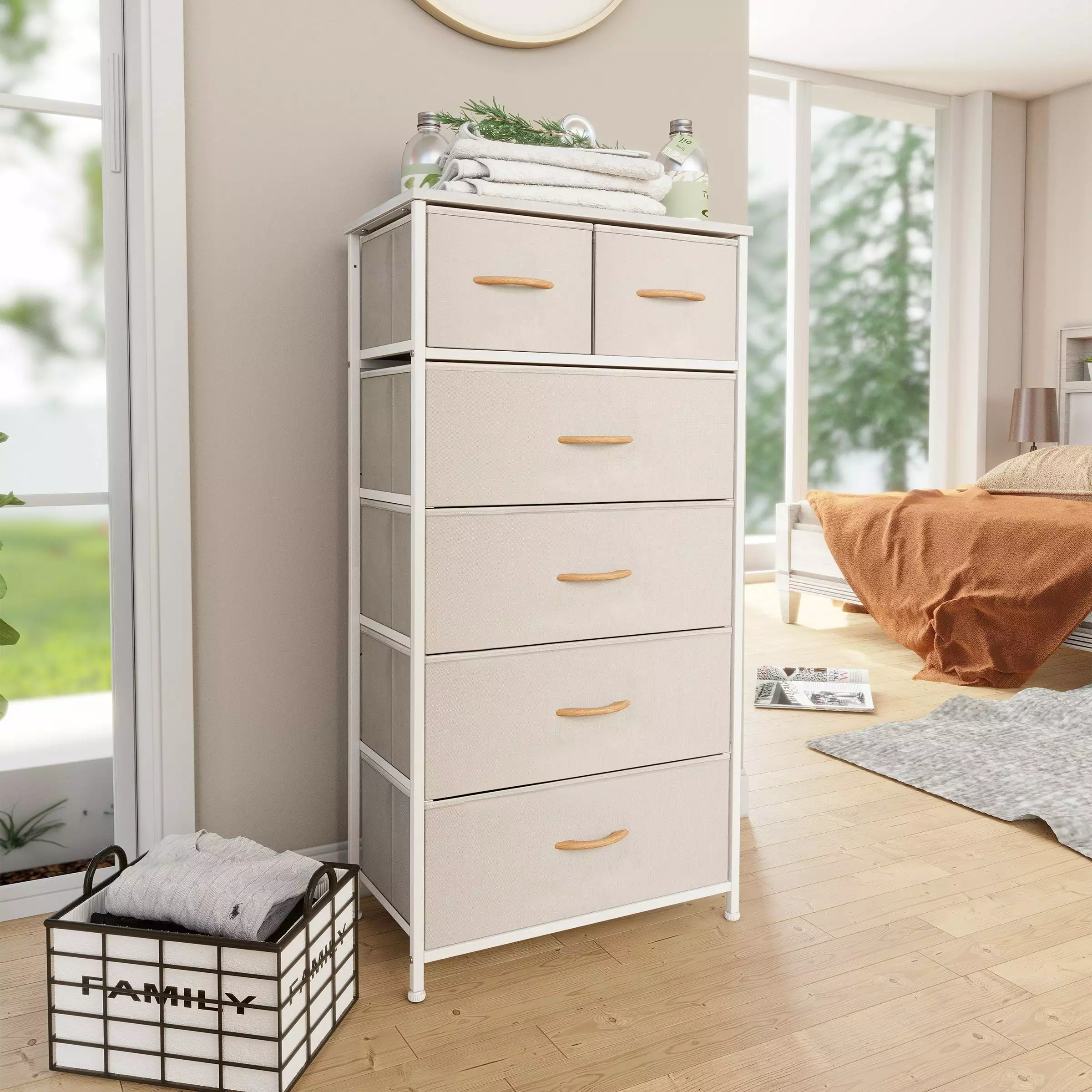 Pellebant 6 Drawers Vertical Dresser Storage Tower Beige Light Wood