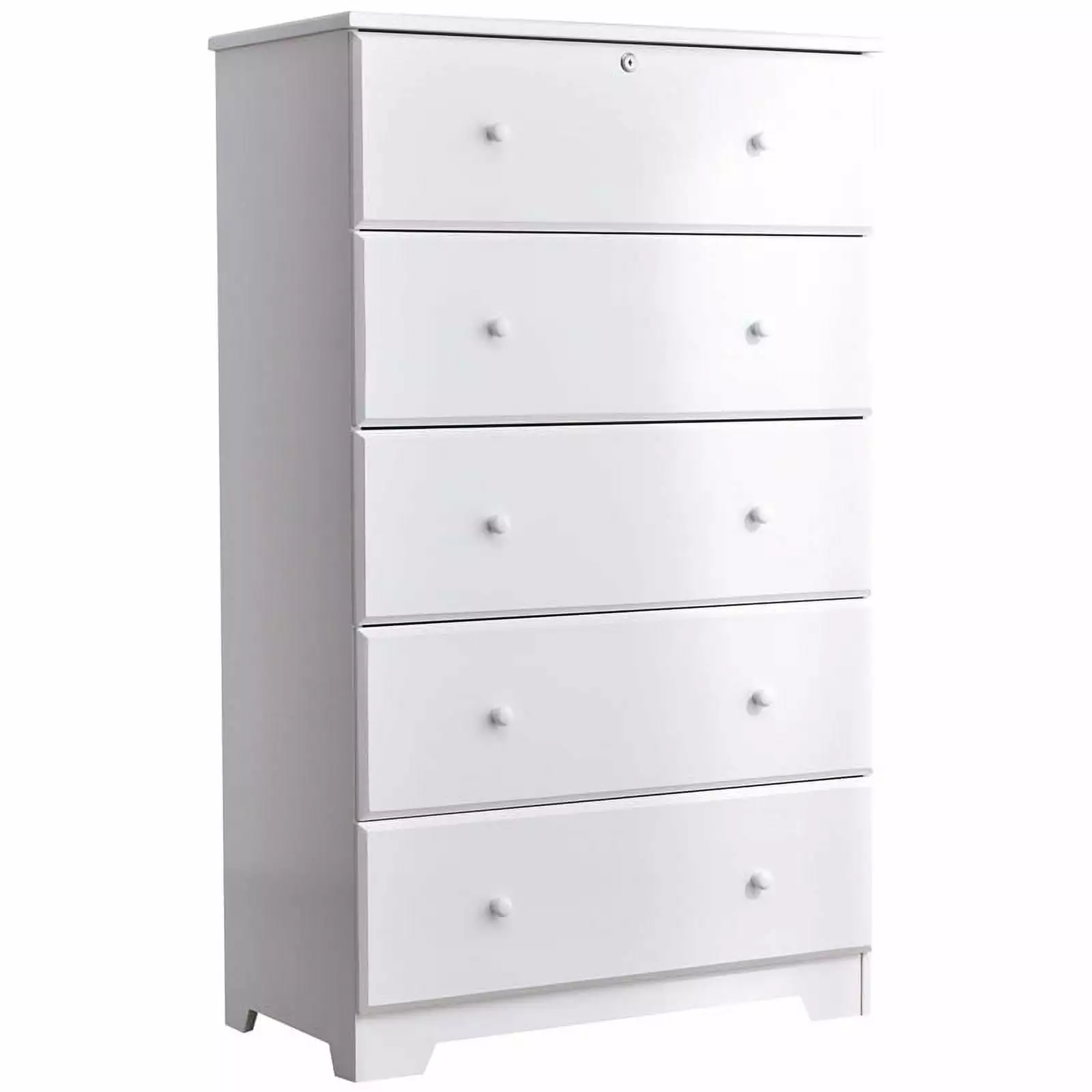 Pemberly Row Contemporary 5-Drawer Solid Pine Wood Chest Dresser in White