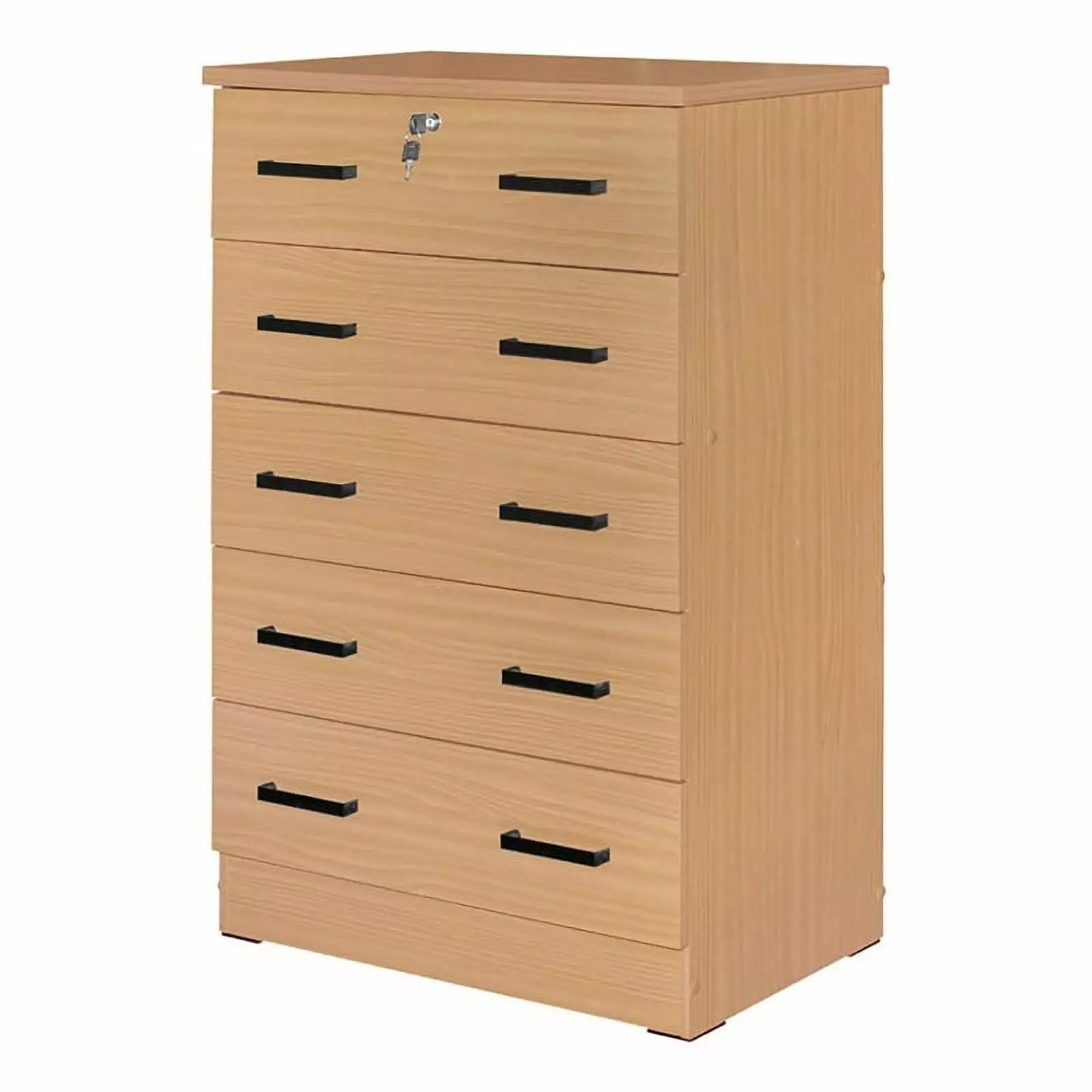 Pemberly Row Modern 5-Drawer Engineered Wood Chest Dresser with Lock in Maple