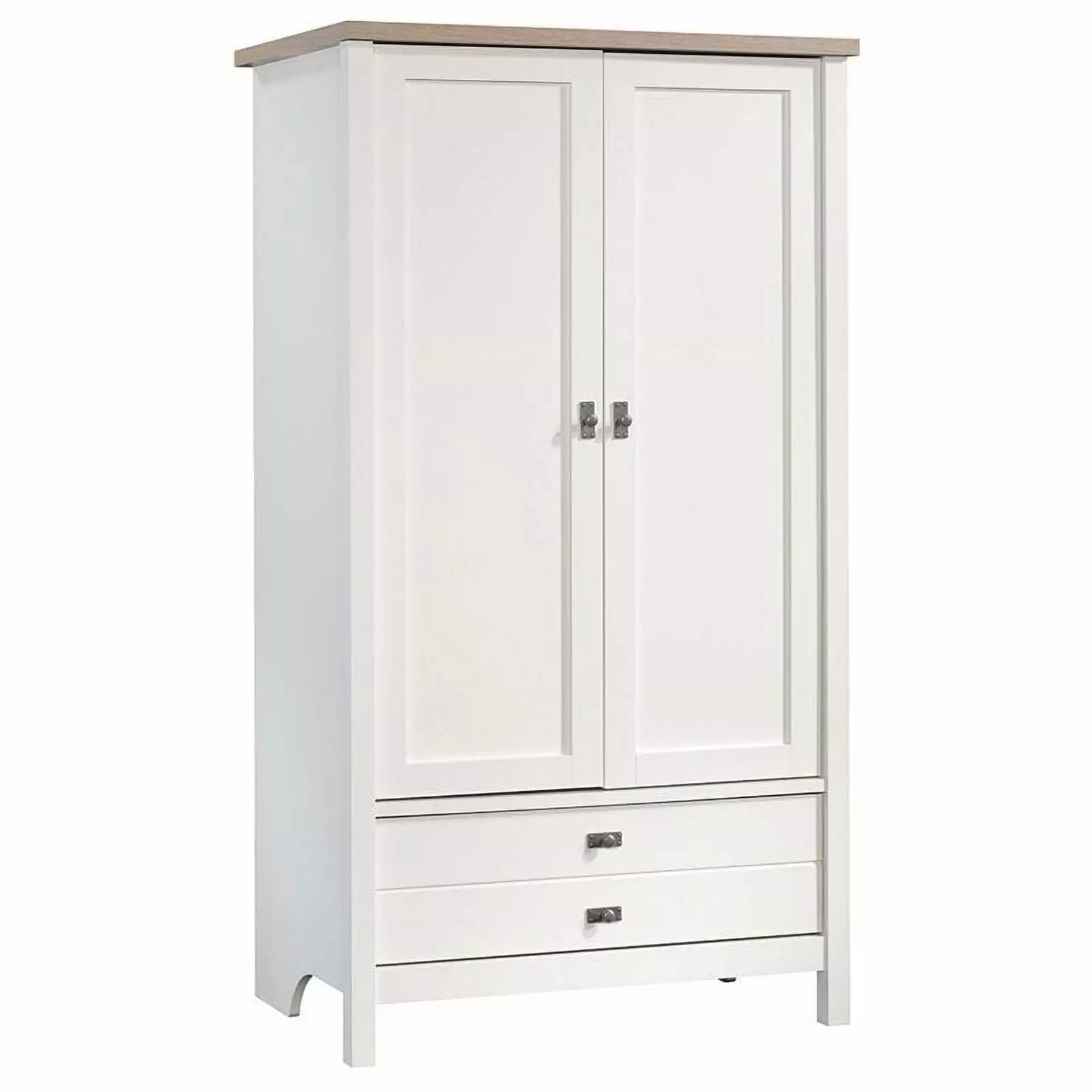 Pemberly Row Modern Engineered Wood Armoire in Soft White/Lintel Oak