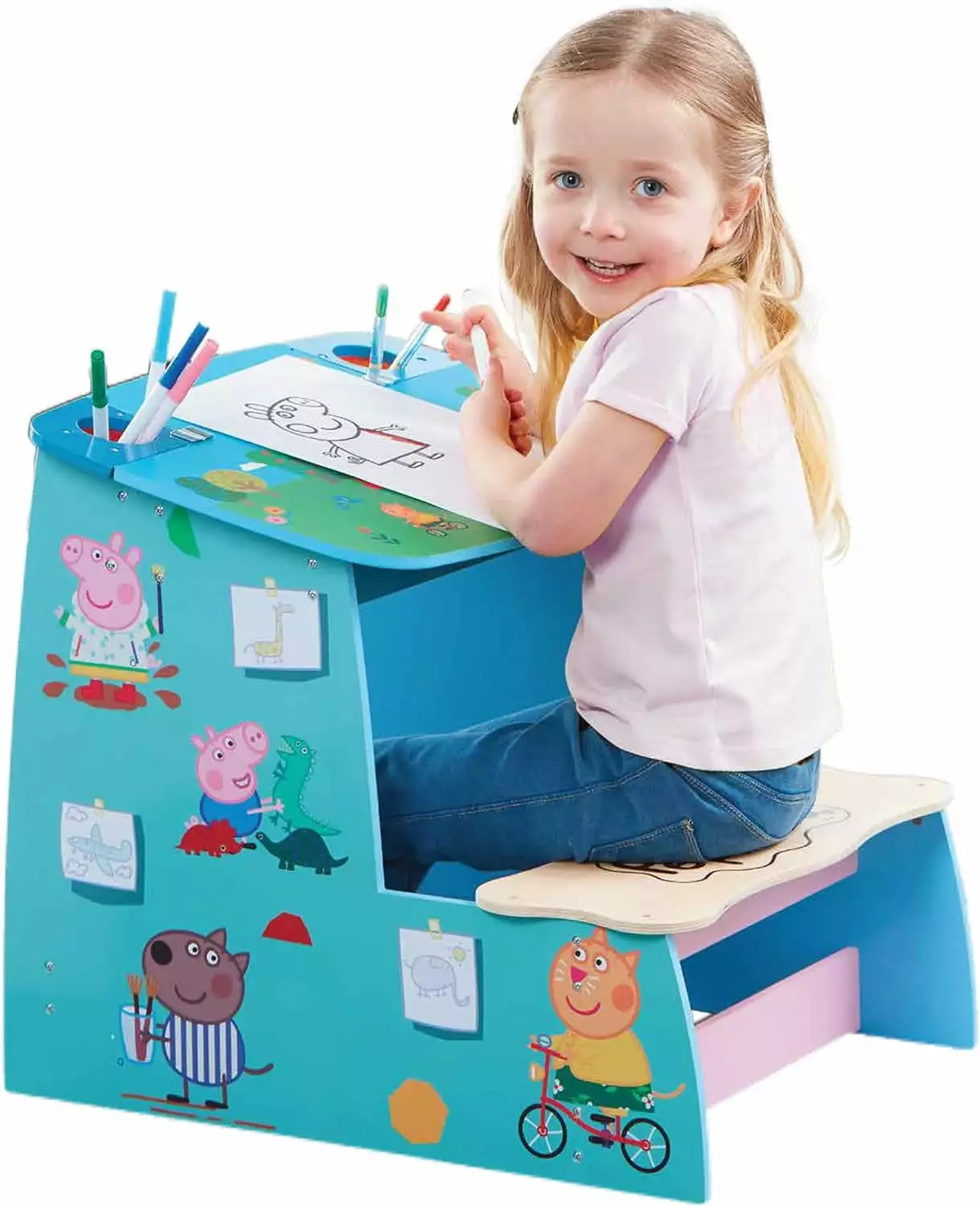 Peppa Pig FSC Certified Wooden Play Desk. Chalk Board and Storage Compartment