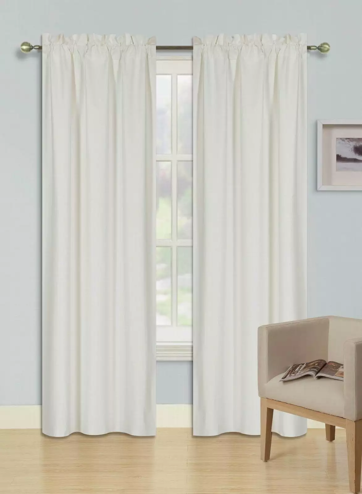 Persian Collection Matte (Not Shiny) 2 Panels Ivory Off White Solid Blackout Thermal Rod Pocket Foam Lined Window Curtain Drape R64 63 Length