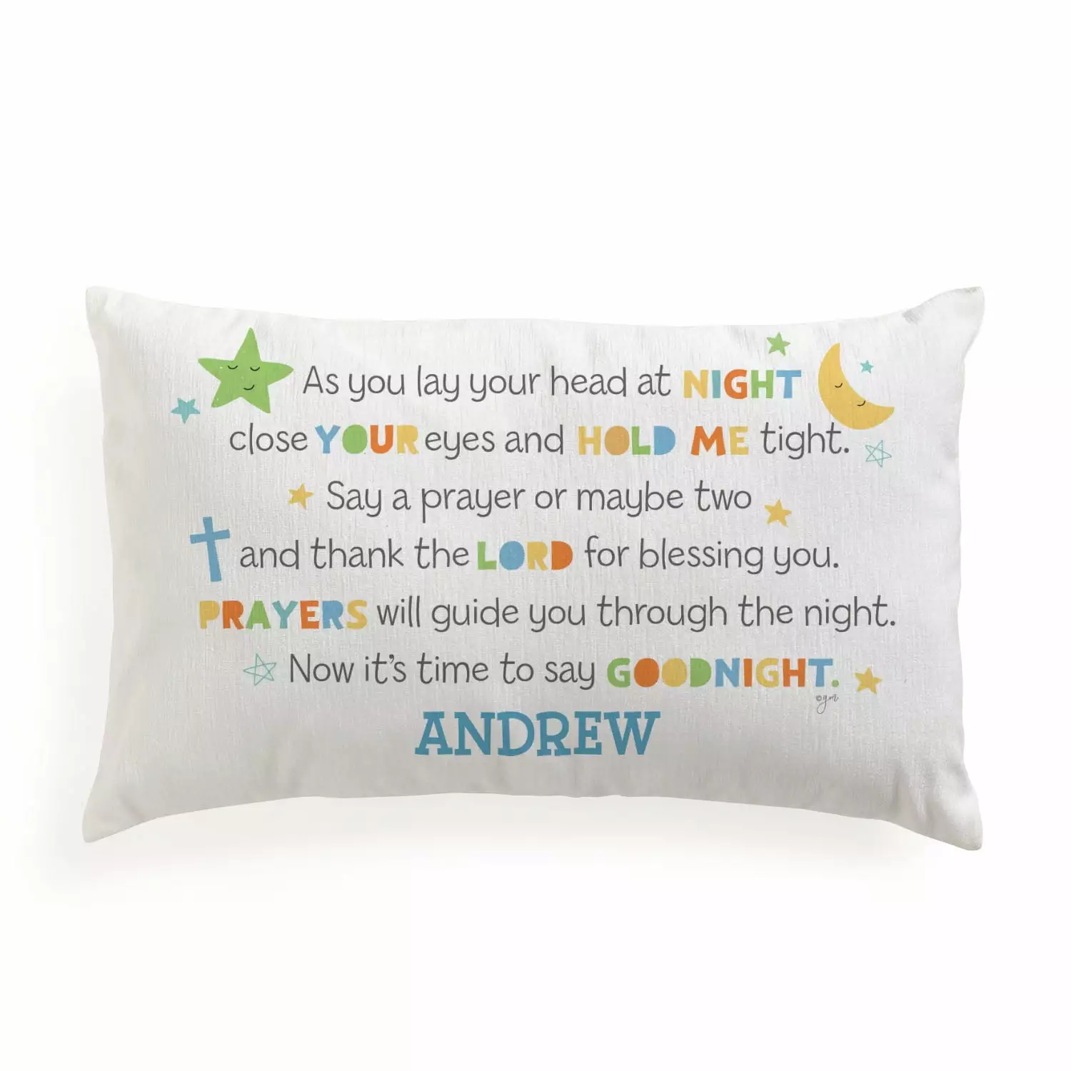 Personalized Planet Boy Prayer Lumbar Throw Pillow with Custom Name Printed on White Rectangular Removable Cover | Decorative Accent for Childs Nursery or Bedroom | 20x12