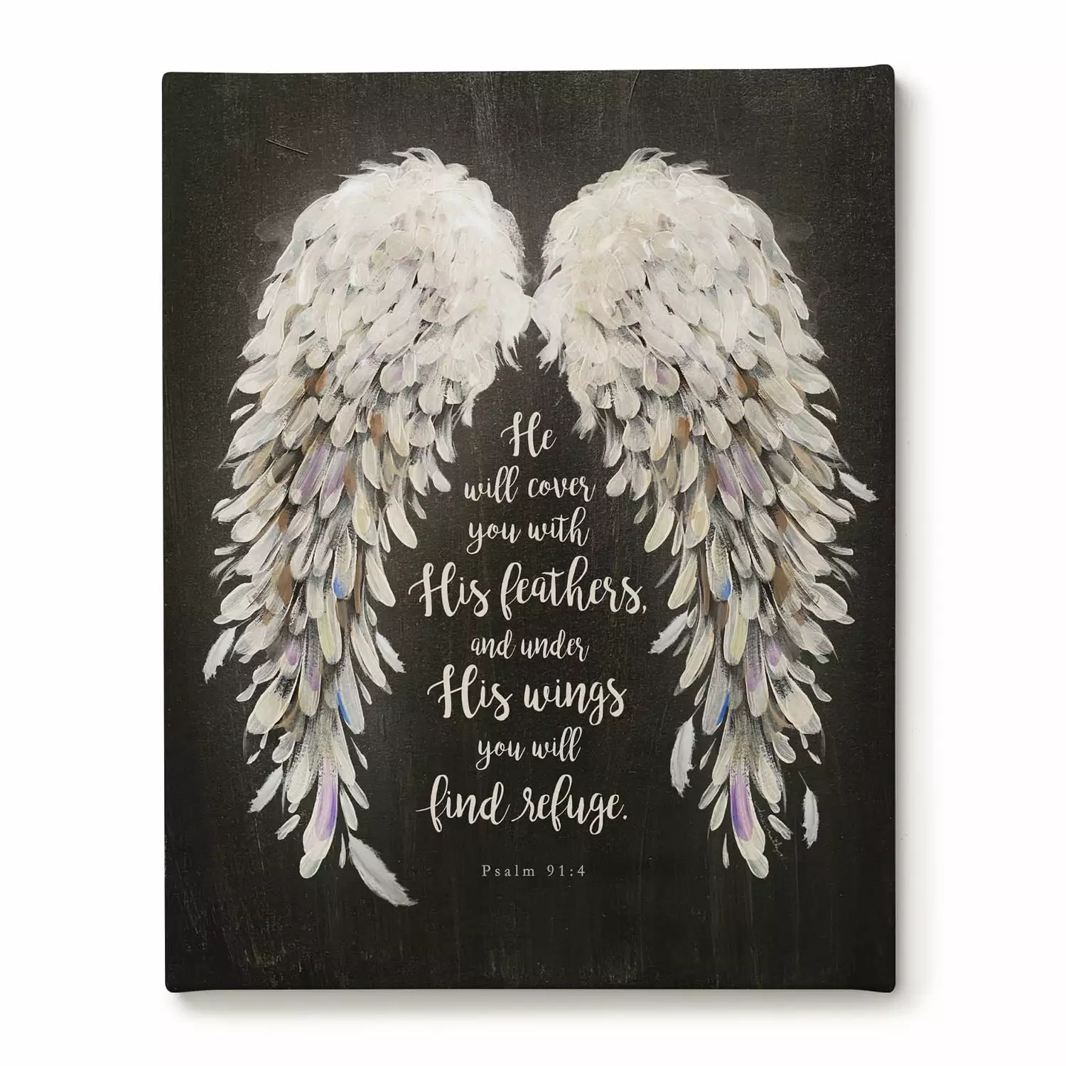 Personalized Planet He Will Cover You With His Feathers Psalm 91:4 Spiritual Charcoal Gray Canvas Wall Art