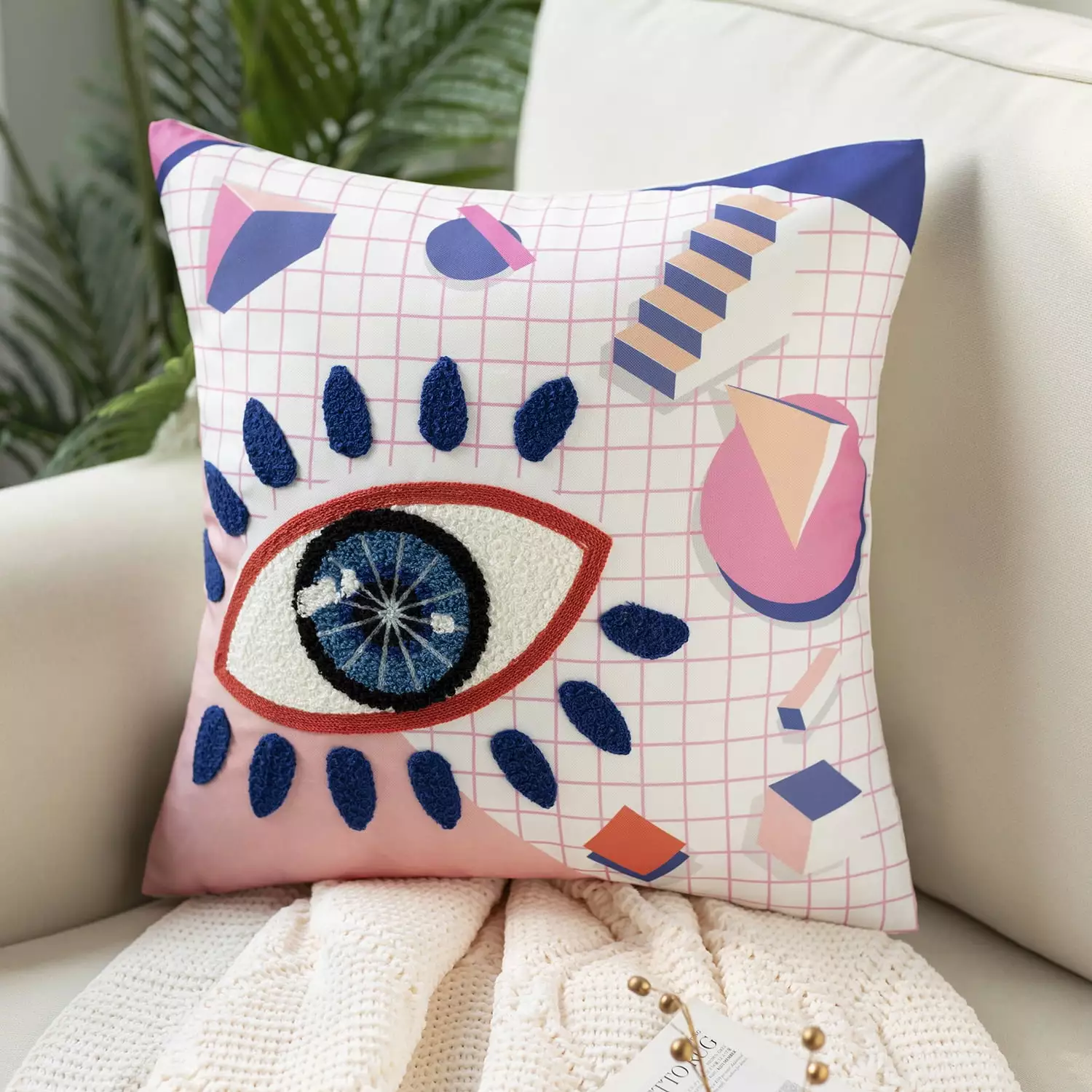 Phantoscope Embroidered Eye Decorative Throw Pillow for Kids. 18 x 18