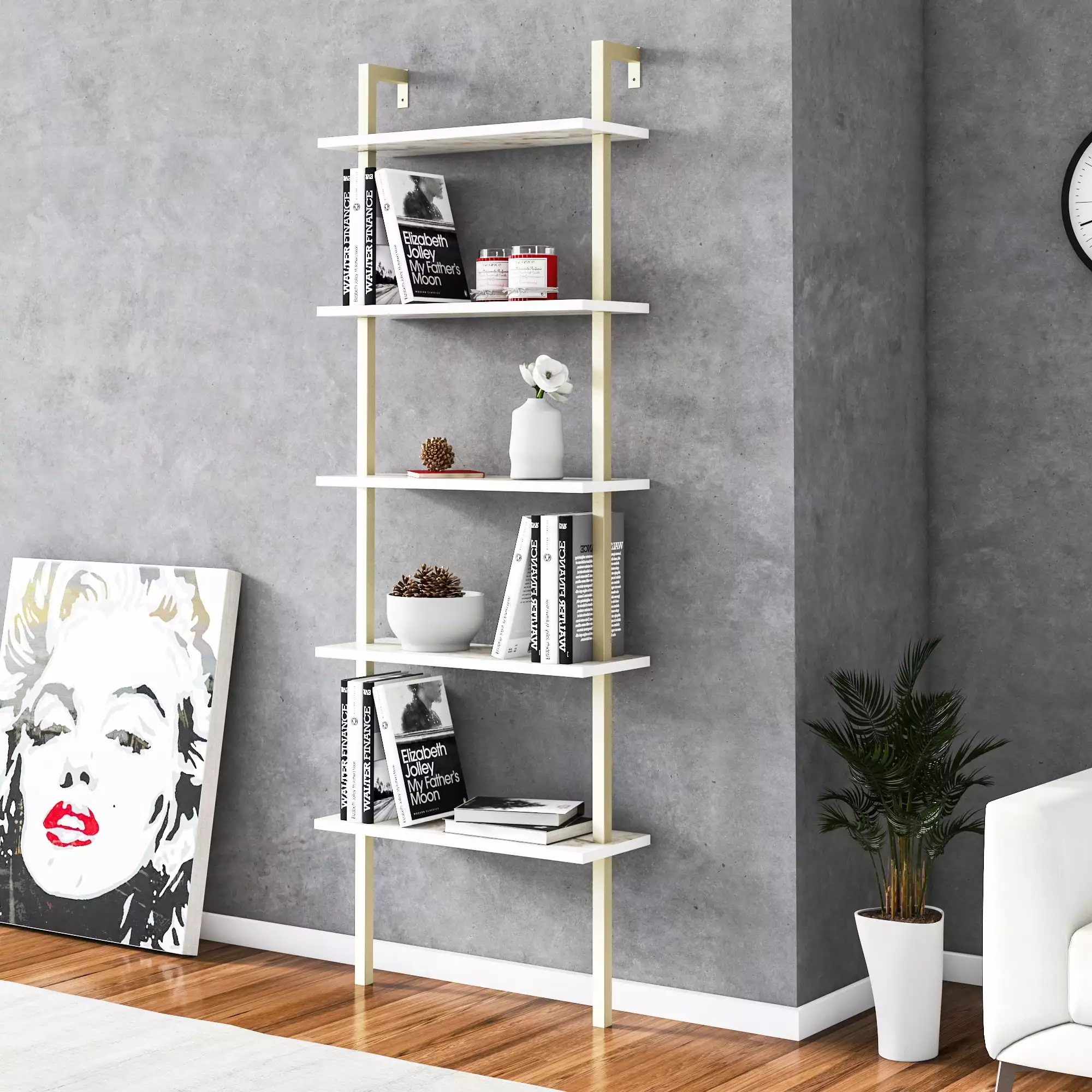 Piante 5-tier Bookcase . Melamine Gold