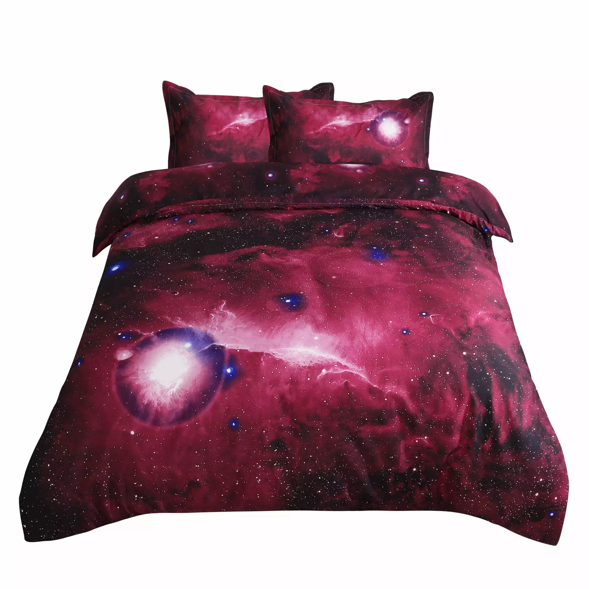 PiccoCasa 3-Piece Polyester Galaxy Sky Pattern Duvet Cover Set. Queen. Red