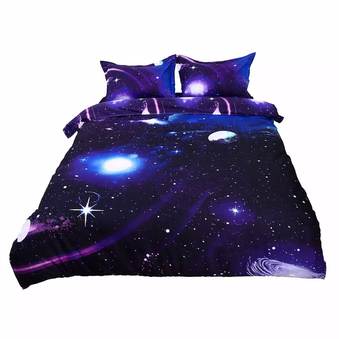 PiccoCasa 4pcs 100% Polyster Galaxy Duvet Cover Set. Star Sky Moon. Dark Purple. Queen