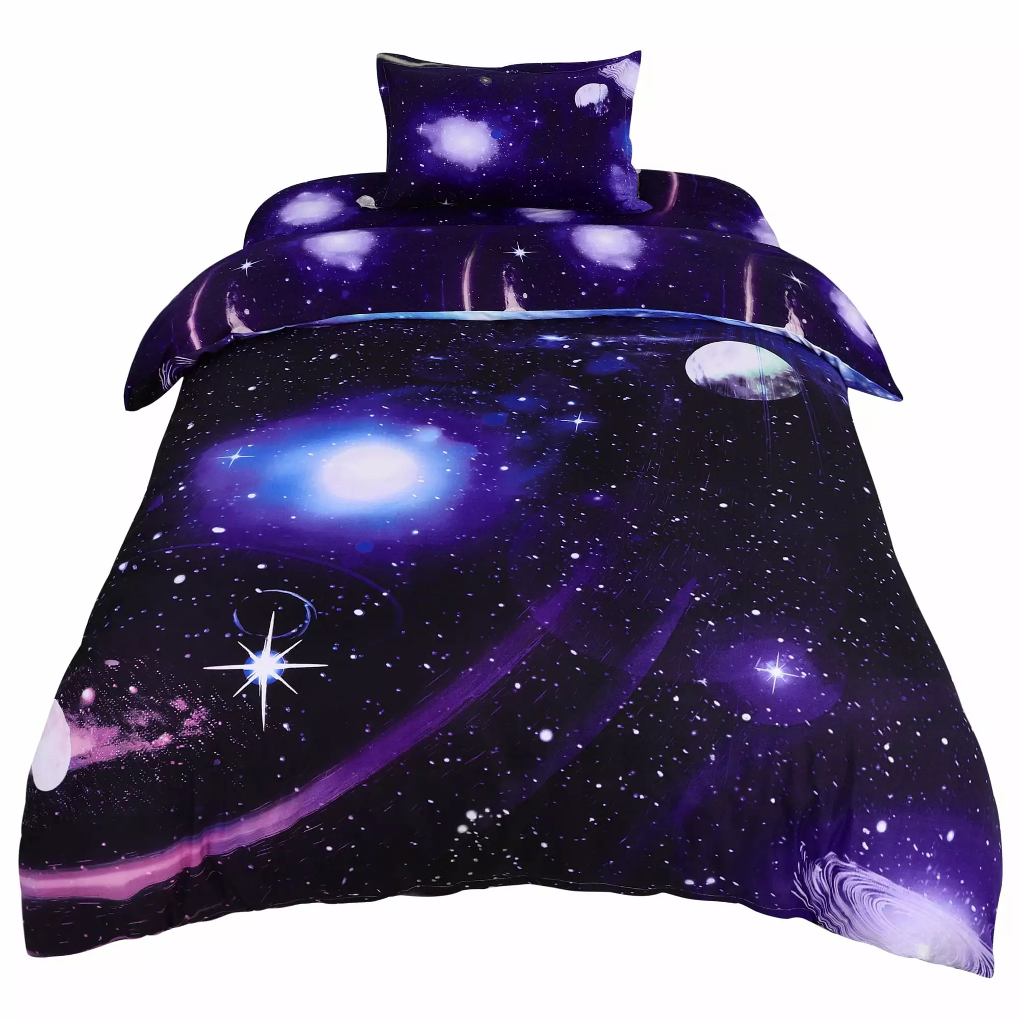 PiccoCasa Galaxy Sky Cosmos Night Single 3pcs Bedding Quilt Duvet Cover Set Dark Purple