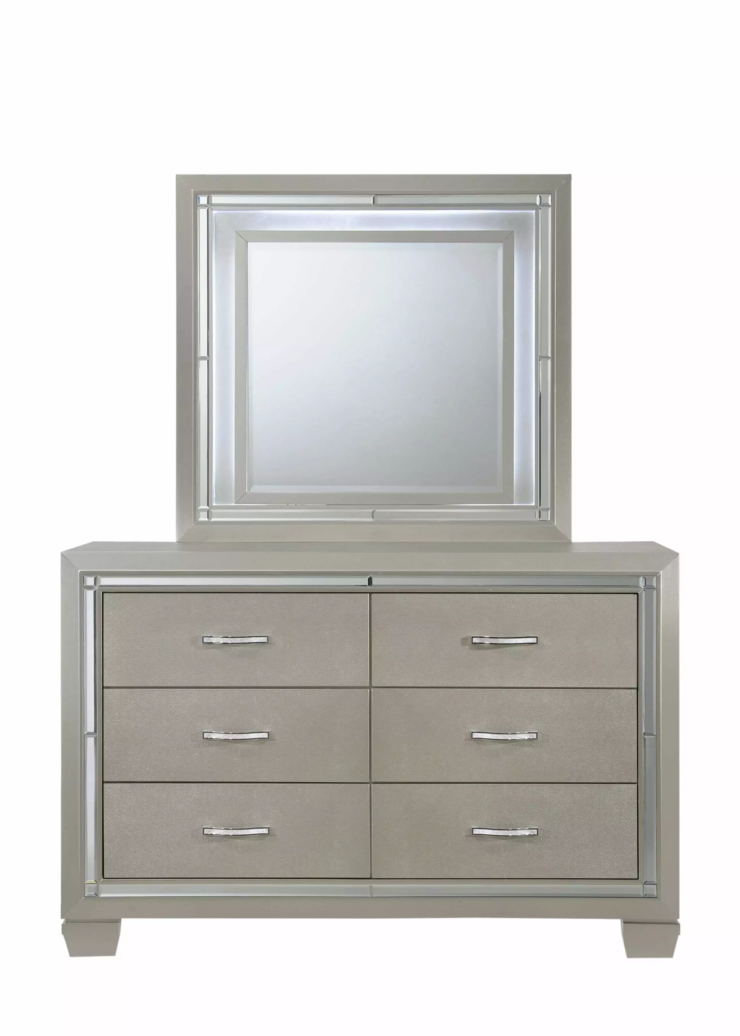 Picket House Furnishings Glamour Youth Dresser & Mirror w/ LED Light SetChampagne