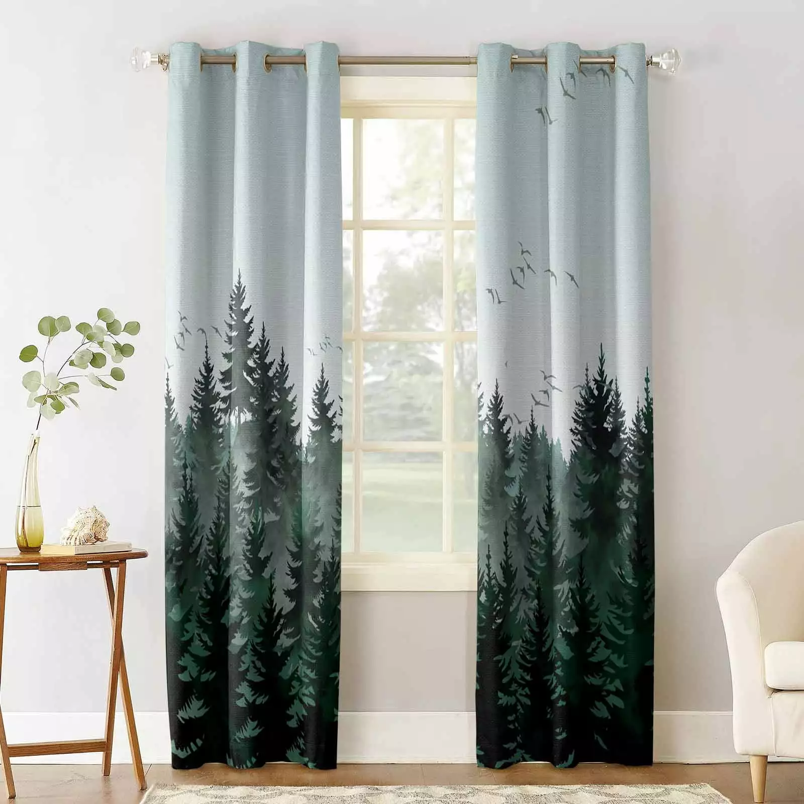 Pine Tree Forest Blackout Curtains 39 Inches Length. Green Landscape Nature Decor Window Treatment Thermal Insulated Drapes for Bedroom Living Room 2 Panels 55x39 Inches