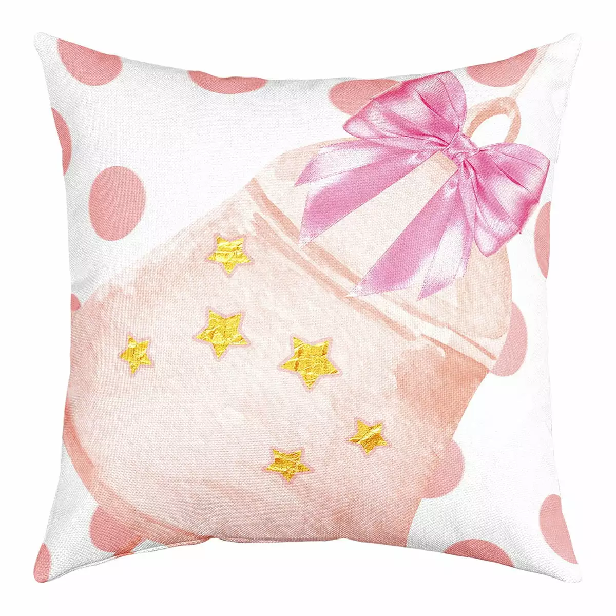 Pink Christmas Throw Pillow Cover 18x18 Inch.Cartoon xmas Bell Pillow Cover.Stars Galaxy Decorative Pillow Cover.Cartoon Christmas Pink Polka Dots Decorative Square Pillow Case for Couch