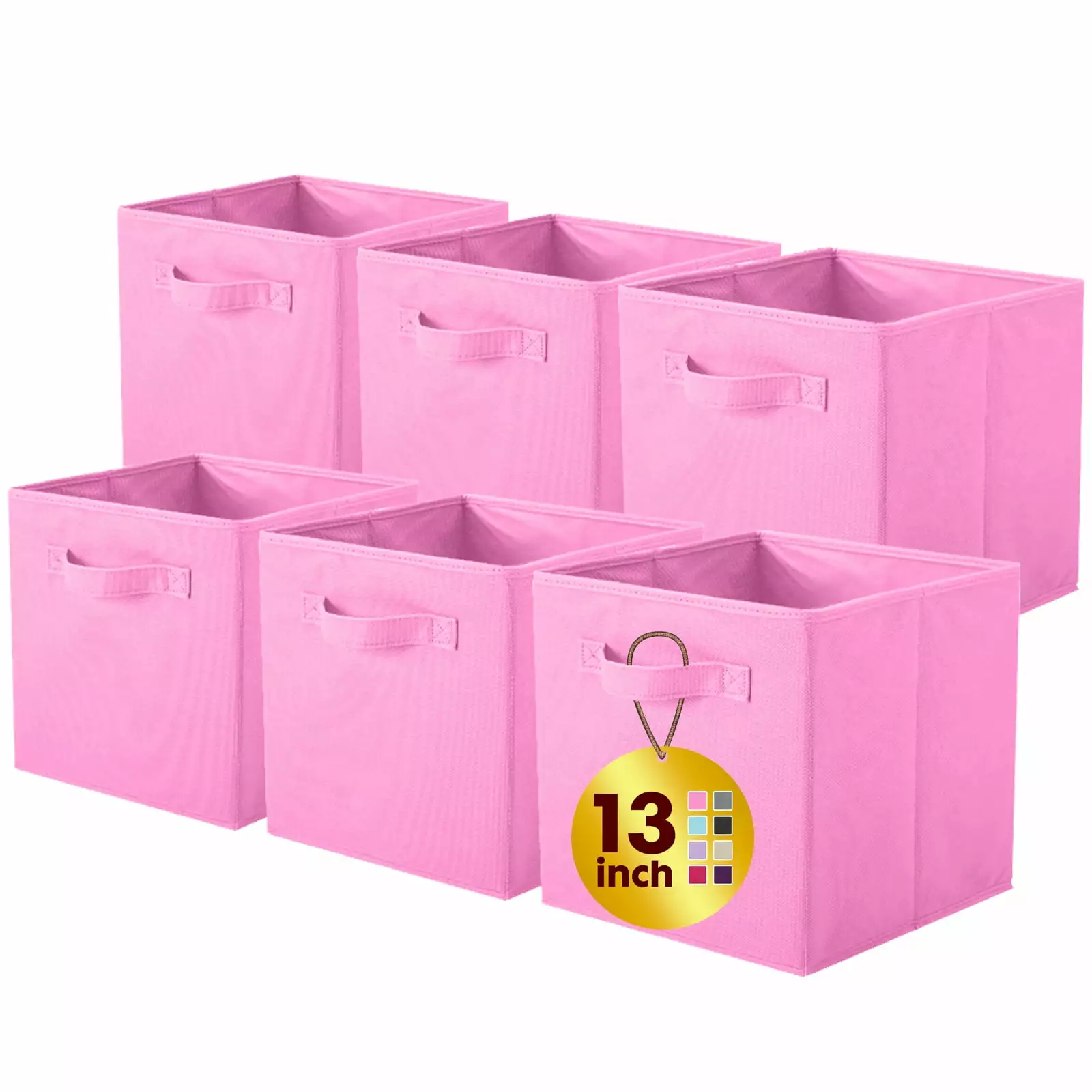 PinkSheep Collapsible Fabric Cube Storage Bins. Storage Cubes Basket Organizer Bins for Closet (13 x 13). Pink. 6 Pack