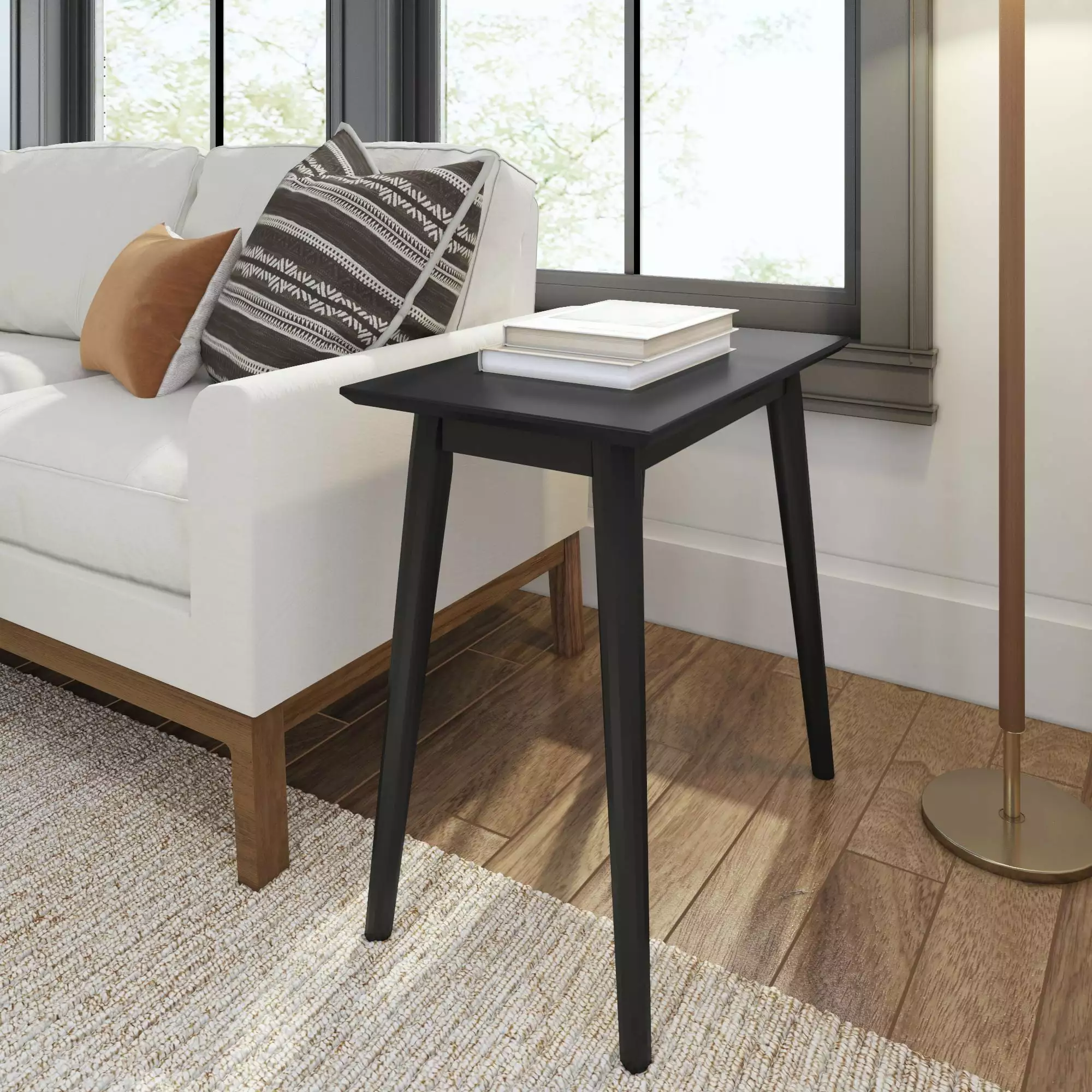 Plank+Beam Mid Century Modern Rectangular Side Table. End Table for Living Room. Wooden Bedside Table. Small End Table for Office Space. Black