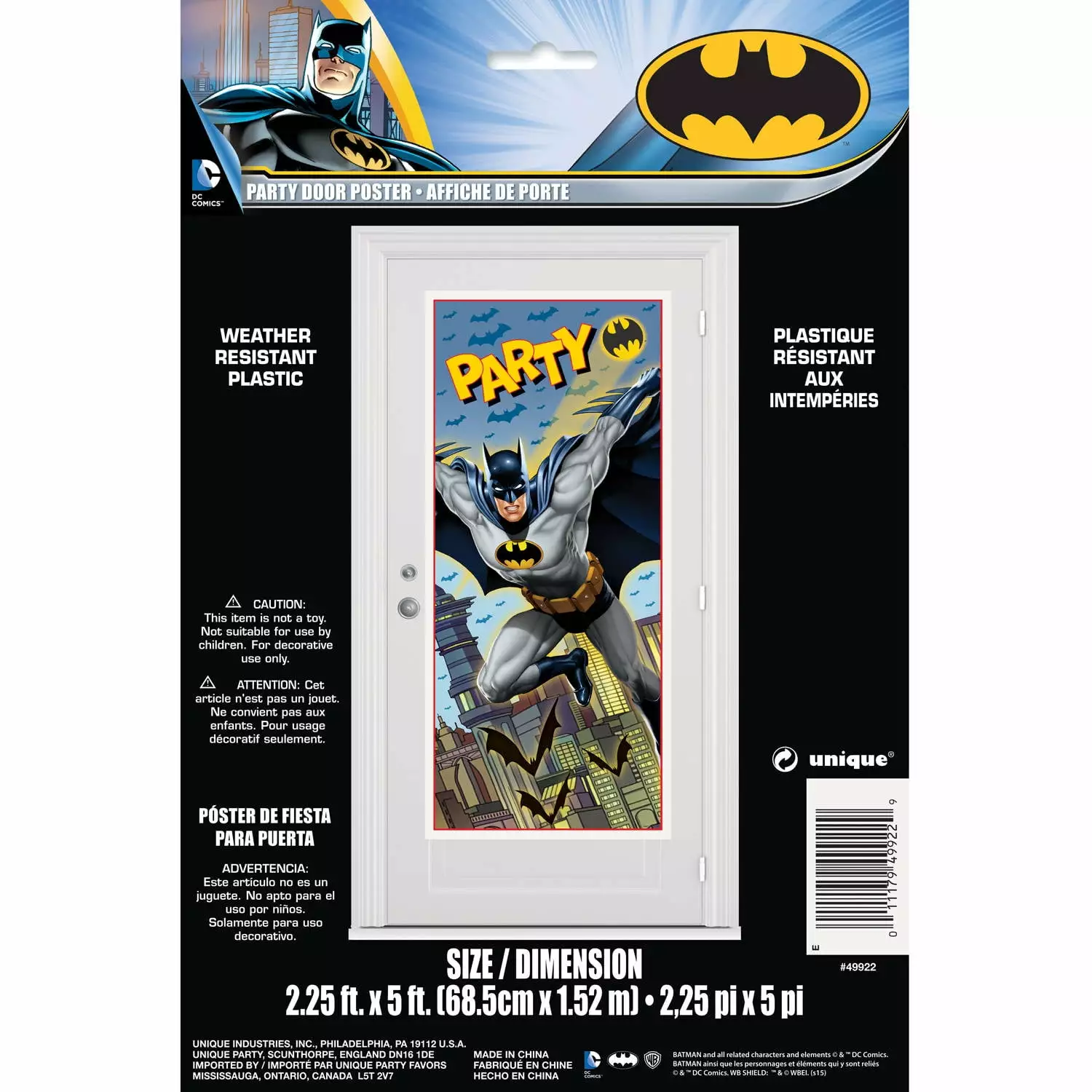 Plastic Batman Door Poster Party Decoration. 5 x 2.5 ft. 1ct