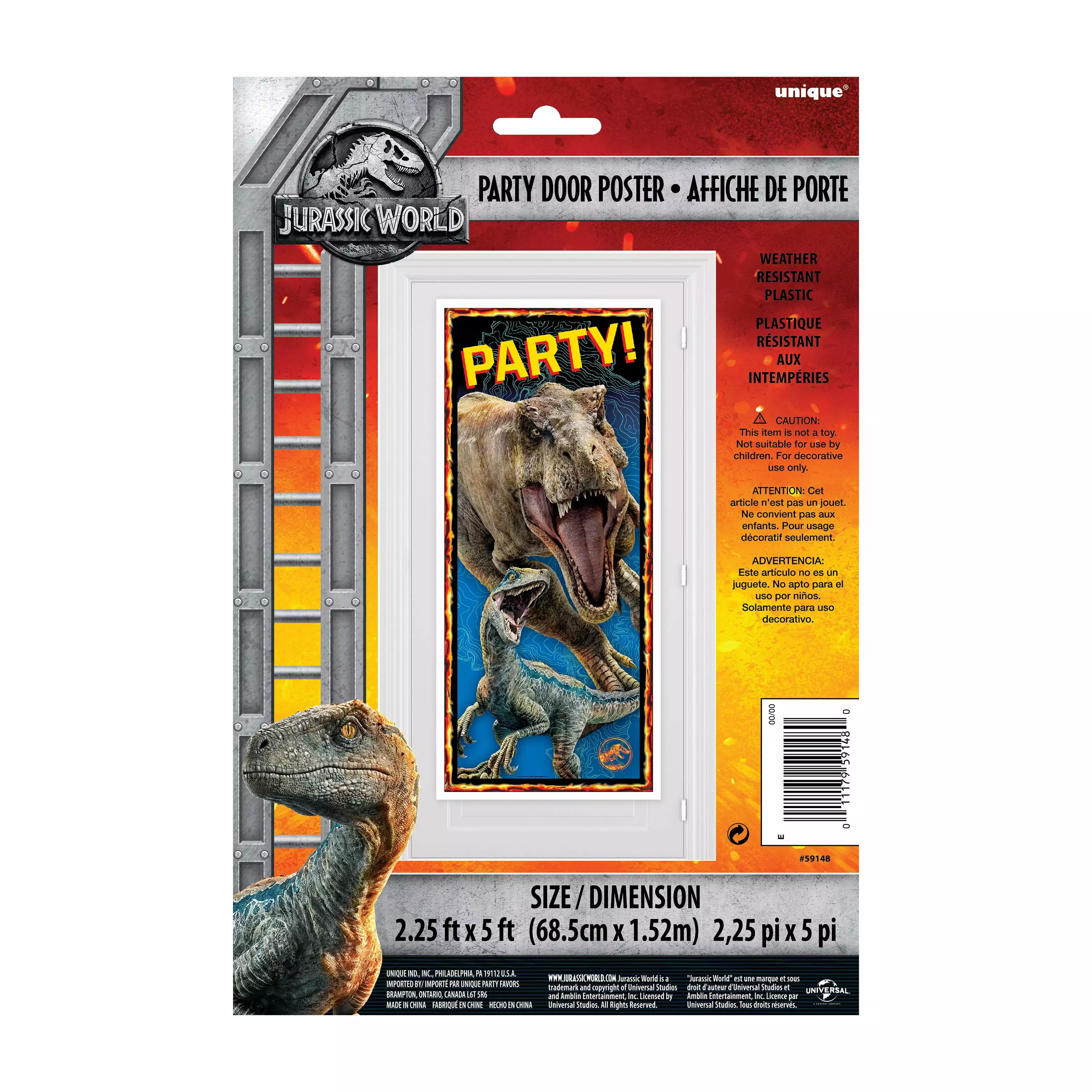 Plastic Jurassic World Birthday Door Poster Party Decoration. 5' x 2.25' by Unique Industries