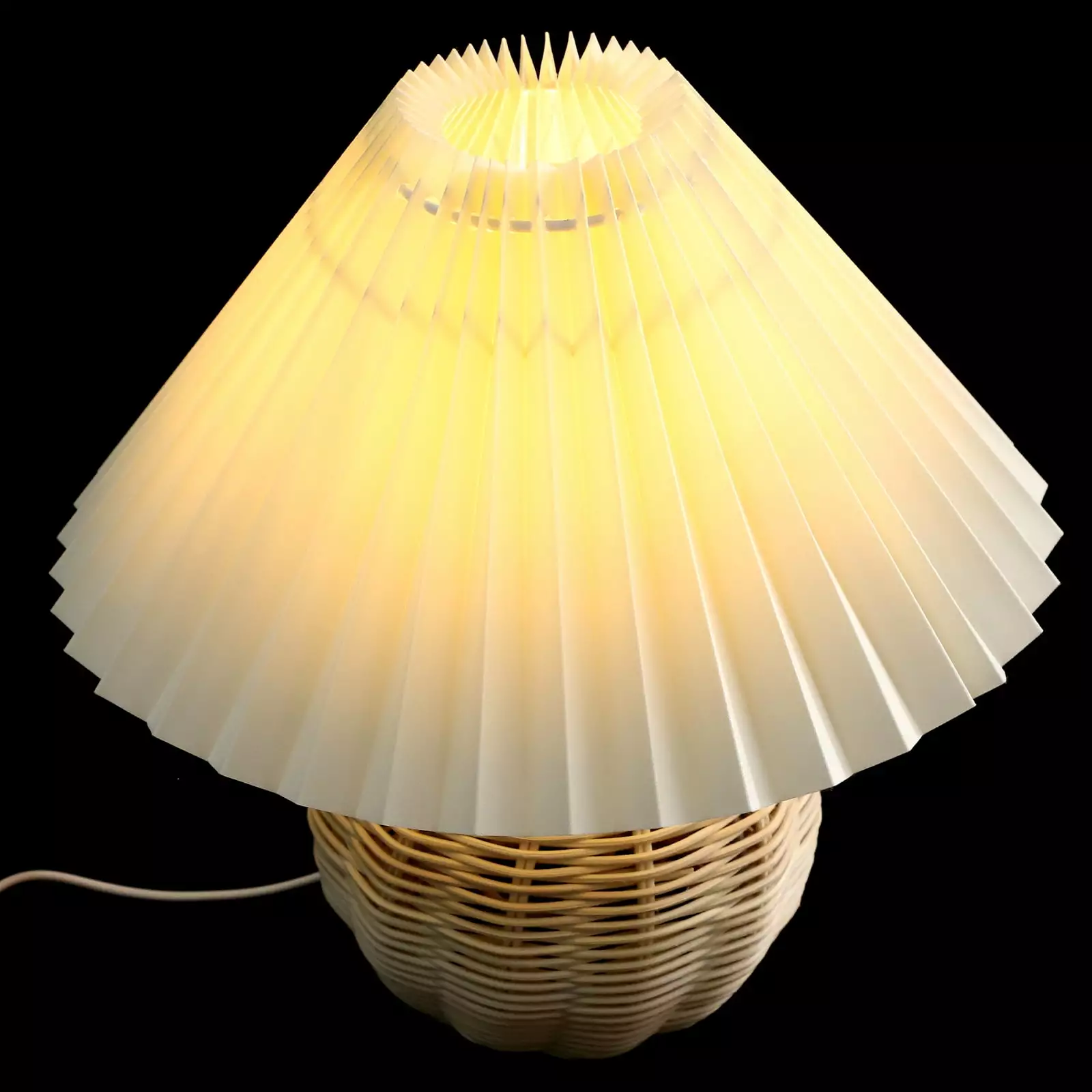 Pleated Table Lamp Rattan for Bedroom Desk Light Night Stand Kids Living Small Child