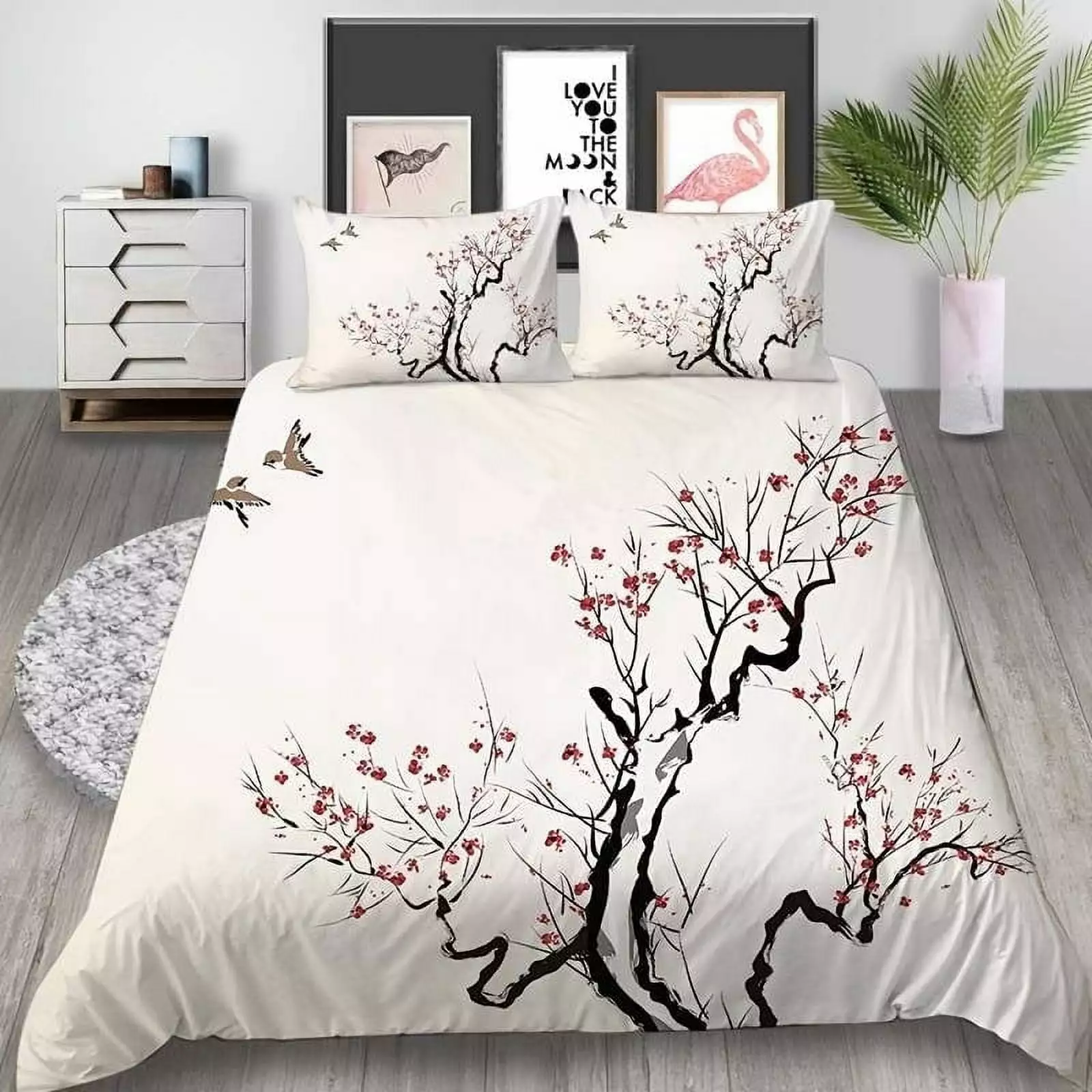 Plum Blossom Printed Duvet Cover Sets Fashionable 2/3 Pcs Comforter Cover Set Home Textiles.California King(98x104)