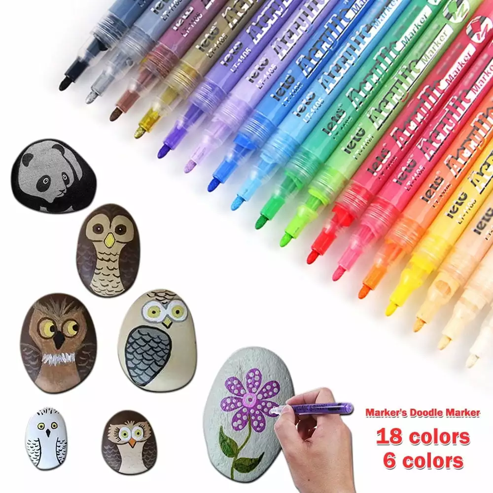 Pluokvzr Acrylic Paint Markers Pens 18 Color 1 MM Nib Color Smooth Marker Pen Set Suitable For Rock Wood Fabric Plastic Glass Canvas DIY Crafts Production