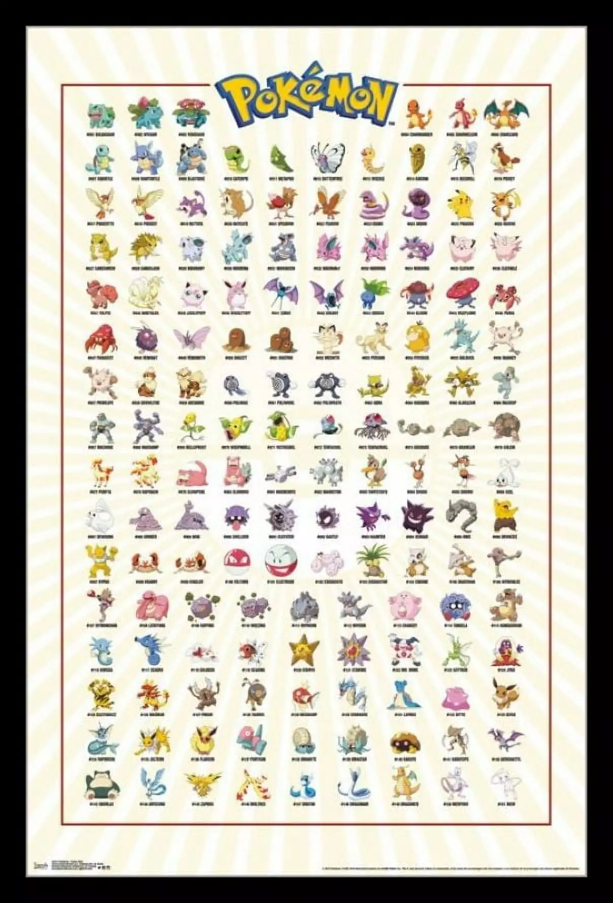 Pokemon - Kanto Grid Laminated & Framed Poster Print (22 x 34)