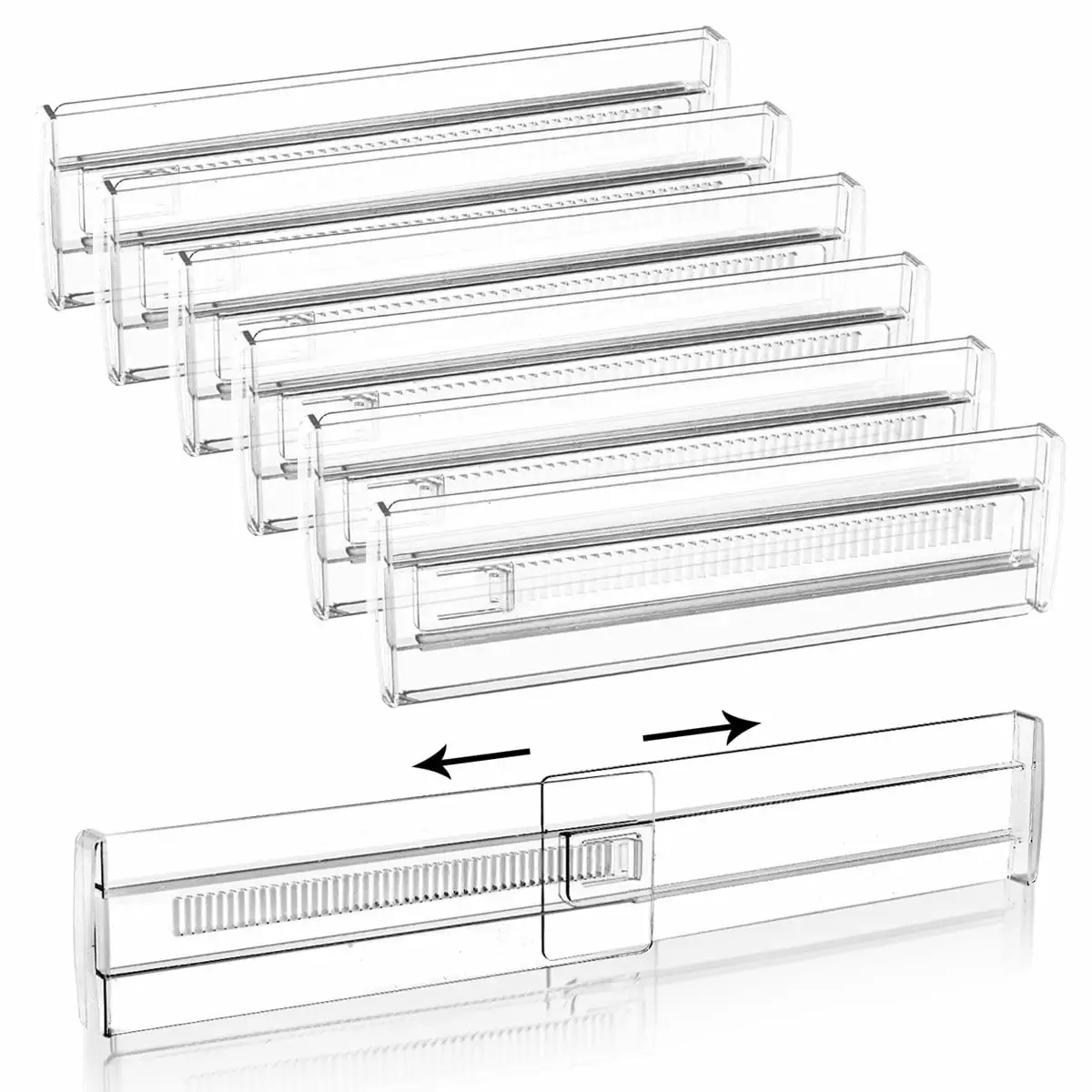 Pompotops 11-19'' Clear Drawer Dividers. Expandable Dresser Organizers Transparent . For Clothing & Underwear. Plastic Dividers Clothes