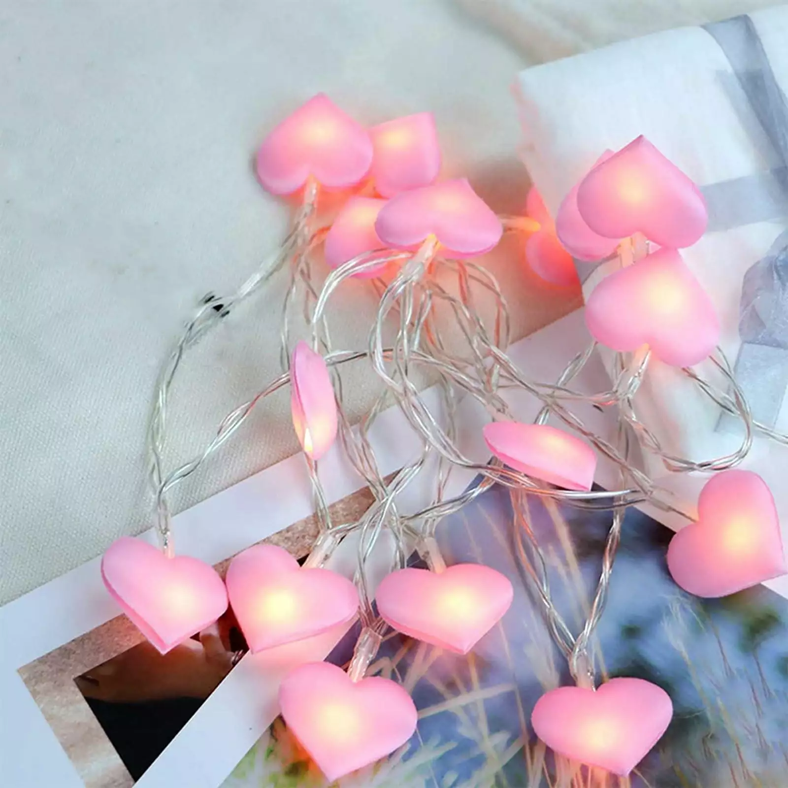 Pompotops Valentine's Day Heart String Lights Decorations. 9.84FT 20LED Light Fabric Peach Heart String Light Girl Heart Room Decoration Light. Pink