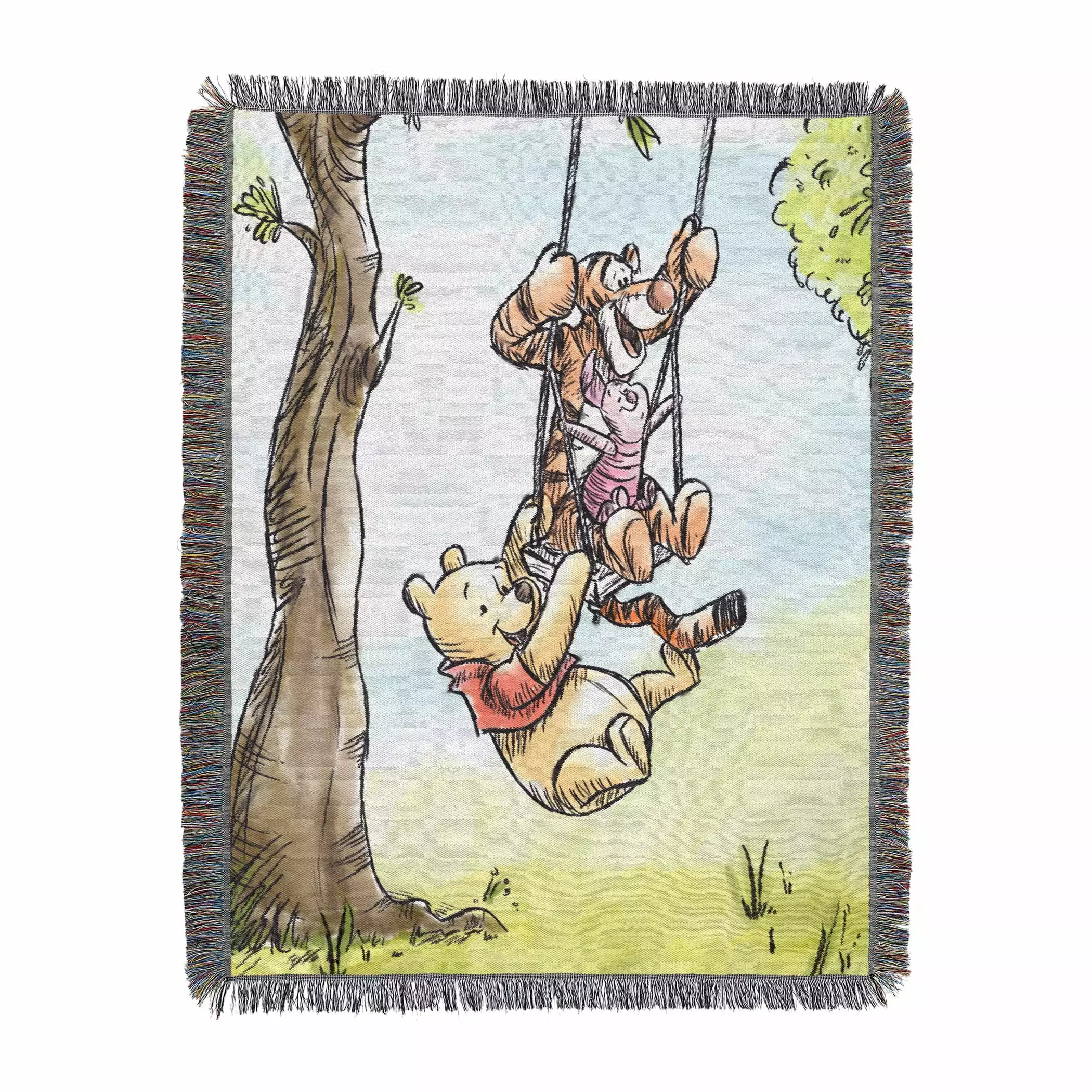 Pooh Having Fun Woven Tapestry Throw Blanket