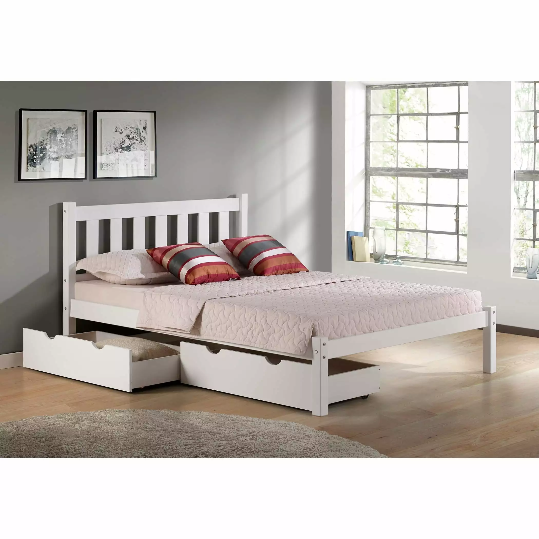 Poppy Full Bed with Storage Drawers. White