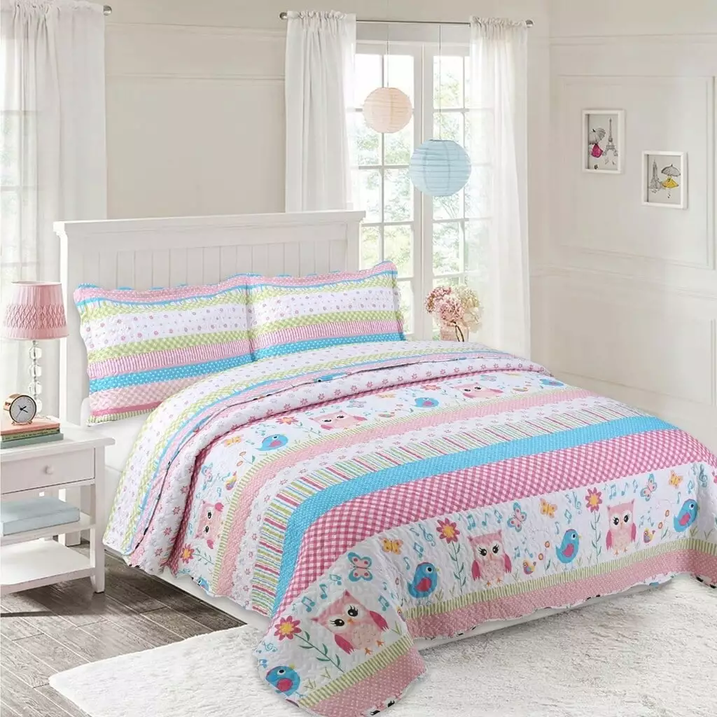 Porch & Den Dutton Bird and Stripe Kids Quilt Set 3 Piece Queen