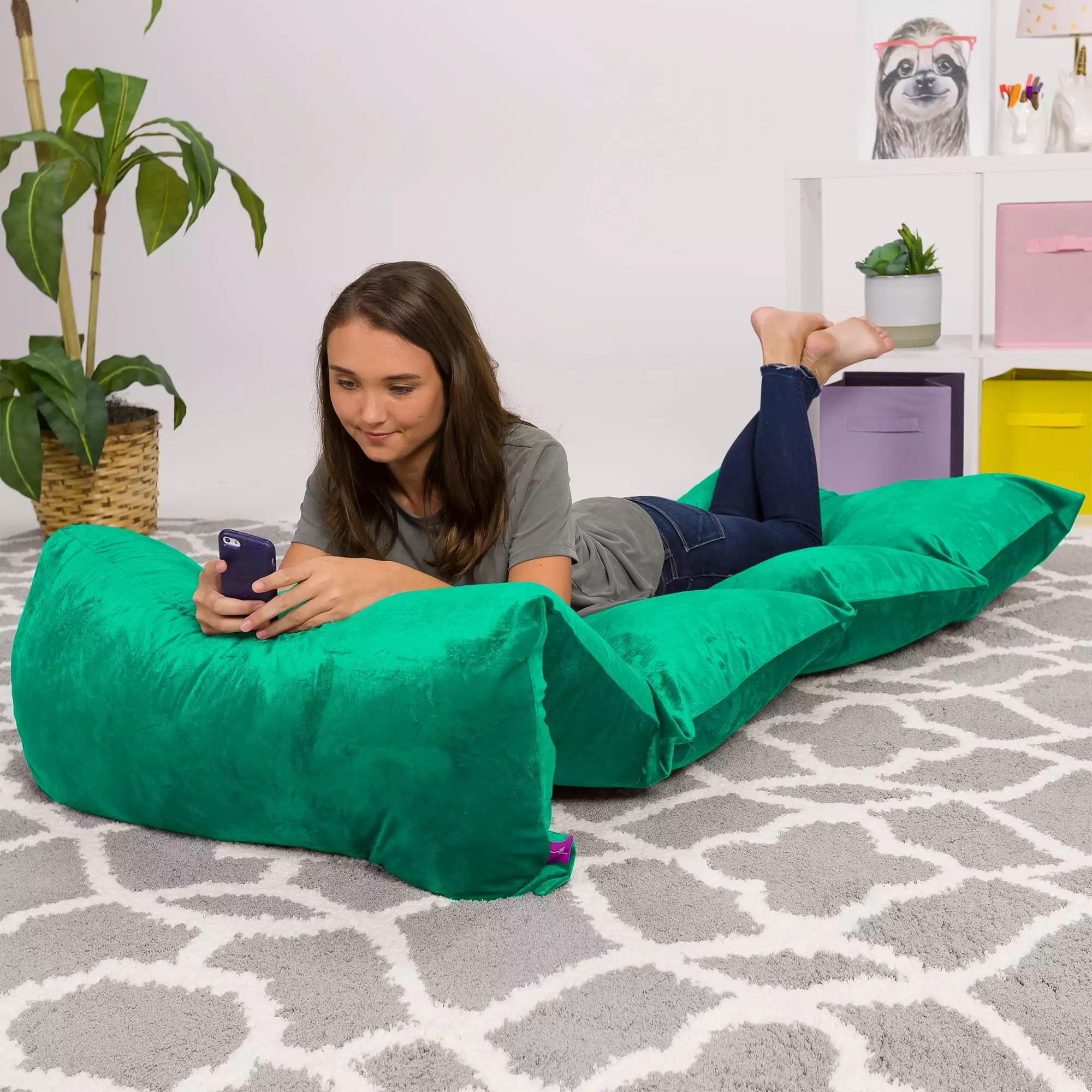 Posh Creations Floor Pillow Cover. Premium Cushion and Lounger for Pillows (Pillows Not Included). Kids. 7.3 ft. Green