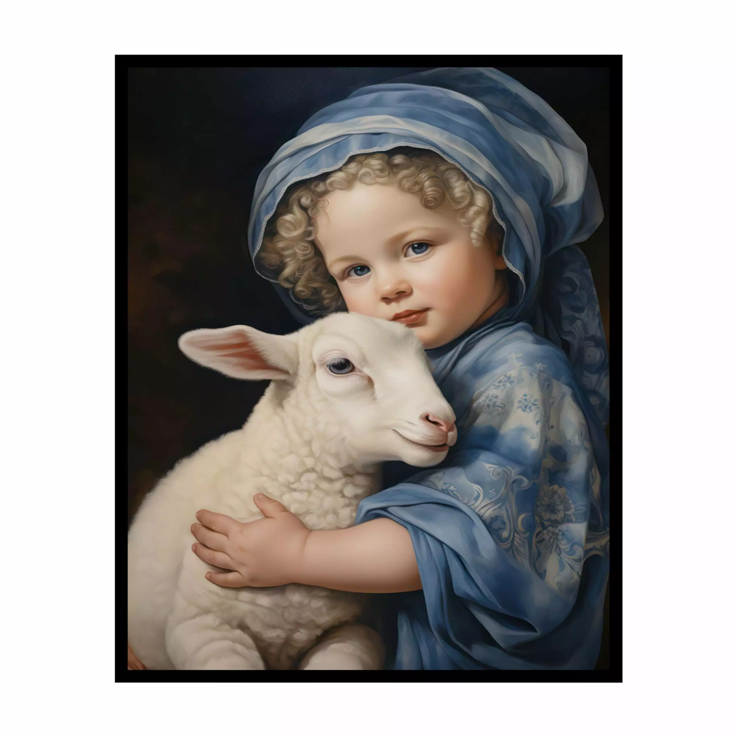 Poster Master Child Holding A Lamb Poster - Little Lamb Print - Sheep Art - Child & Sheep Art - Gift for Kids & Parents - Minimal Wall Decor for Nursery. Bedroom or Kids Room - 8x10 UNFRAMED Wall Art