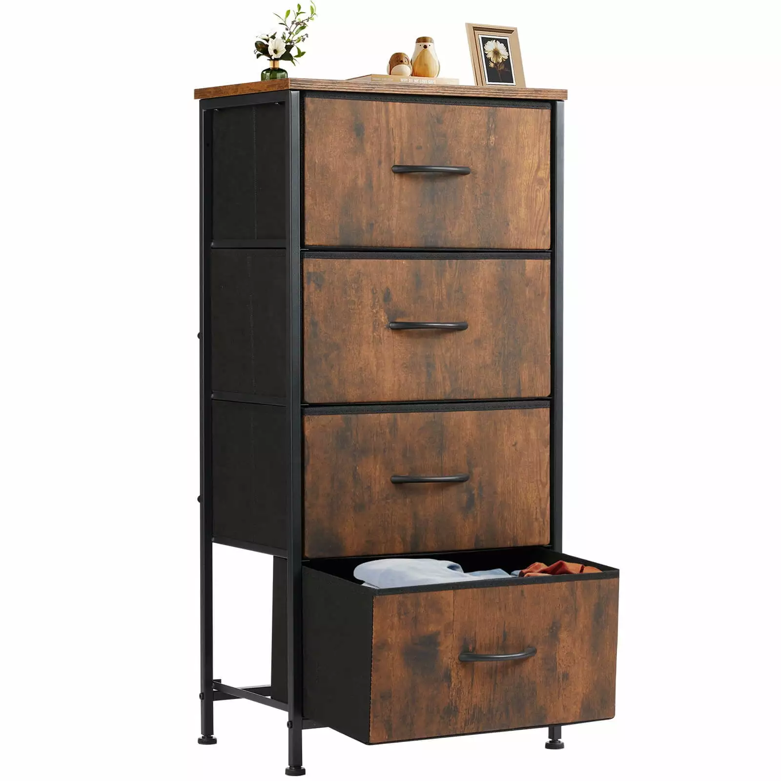 Powanli Drawers Dresser Chest of Drawers.Metal Frame and Wood Top.4bc.Brown