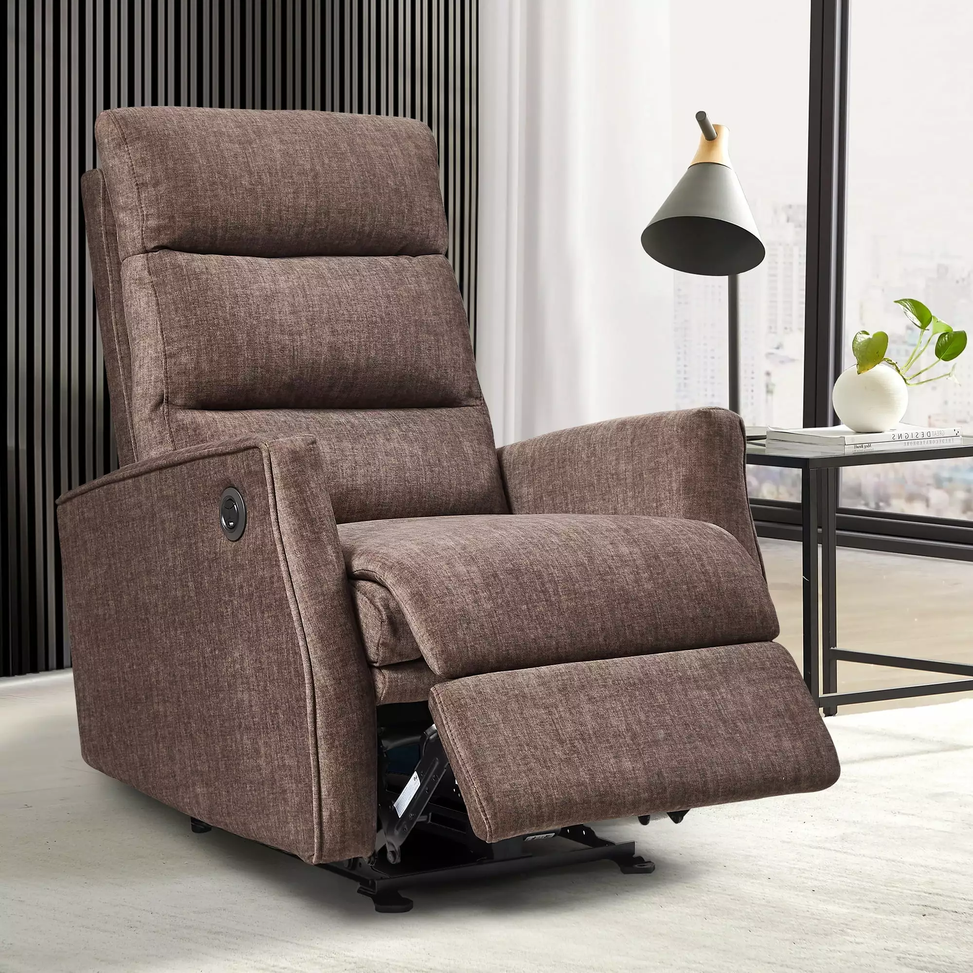 Power Recliner Chair for Adults with USB Port. Heavy Duty 350lbs Modern Brown Electric Accent Recliner Chair Single Sofa. Comfy Ergonomic Reclining Chair for Living Room. RV and Small Space