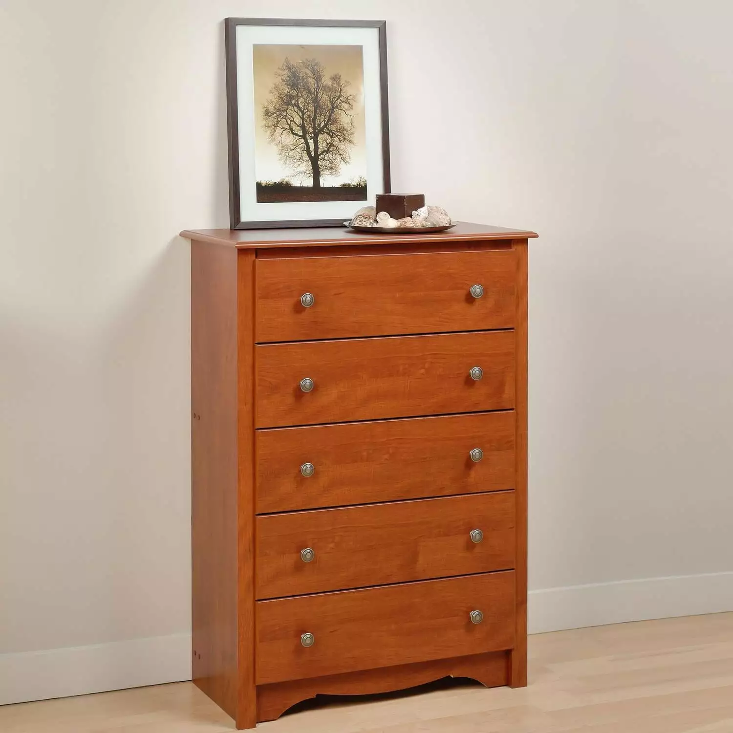 Prepac Monterey 5 Drawer Chest in Cherry Finish