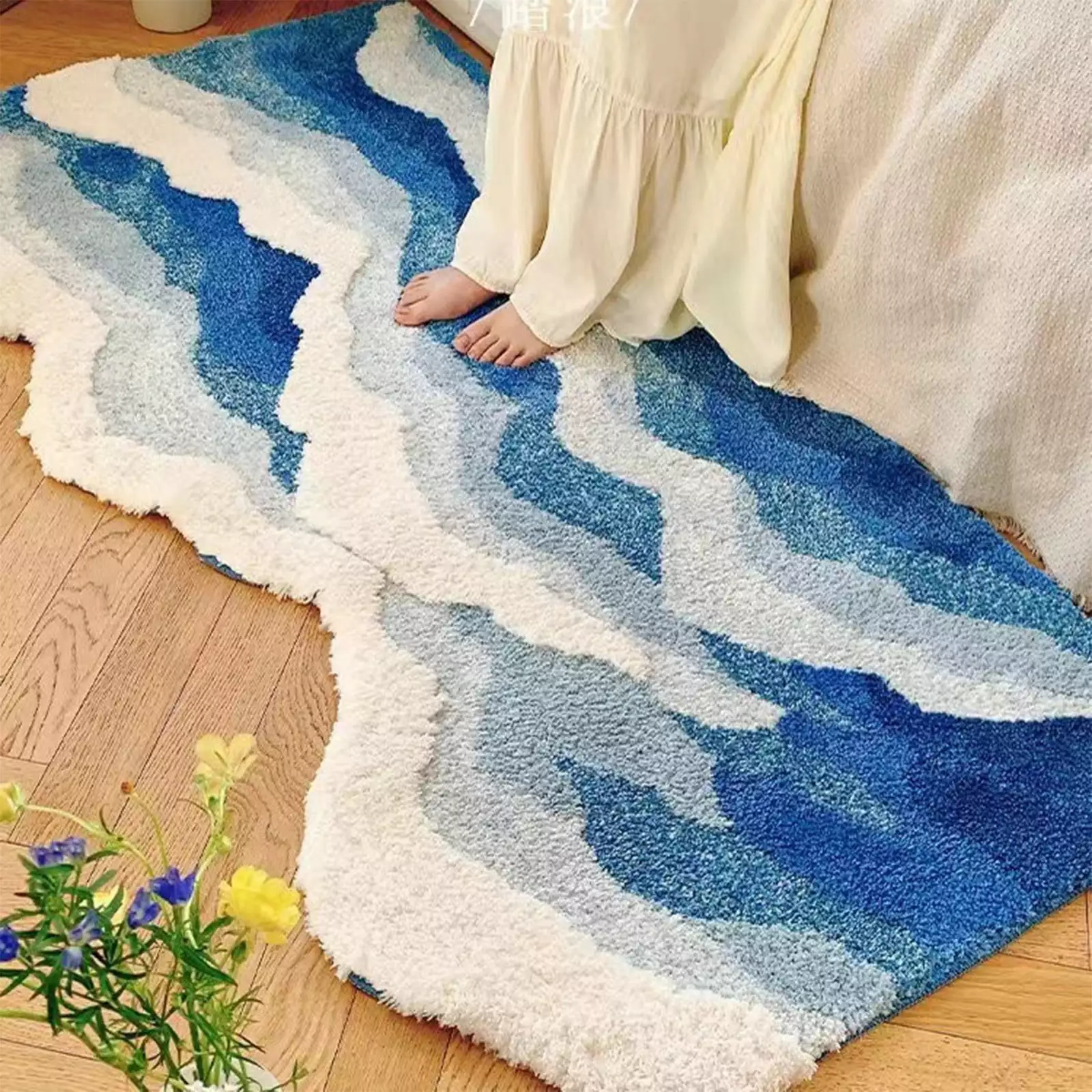 Pretxorve Wave Shape Bedroom Rug. Area Rug. Girls. Boys. Children's Room. Nursery Floor Rug Home Decor as show