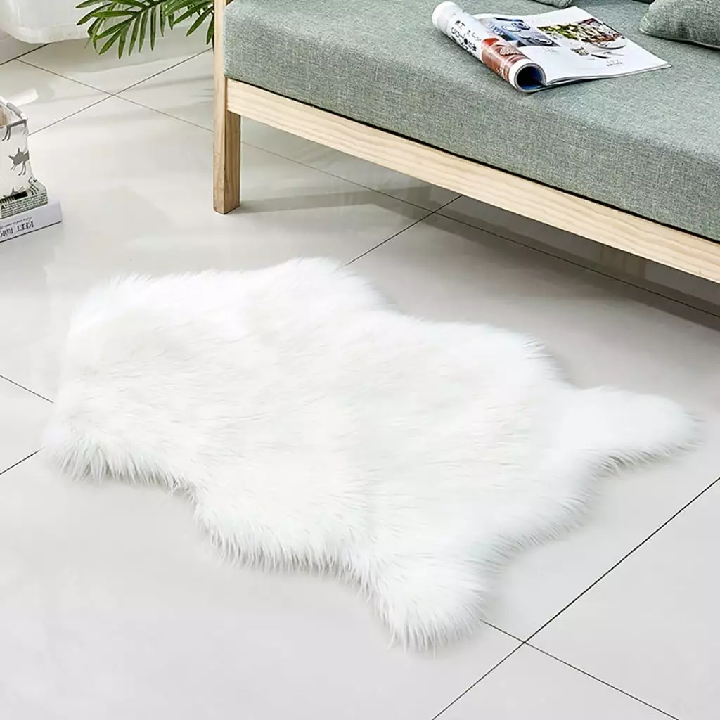 Pretxorve Wool Imitation Sheepskin Rugs Faux Non Slip Bedroom Carpet Mats White