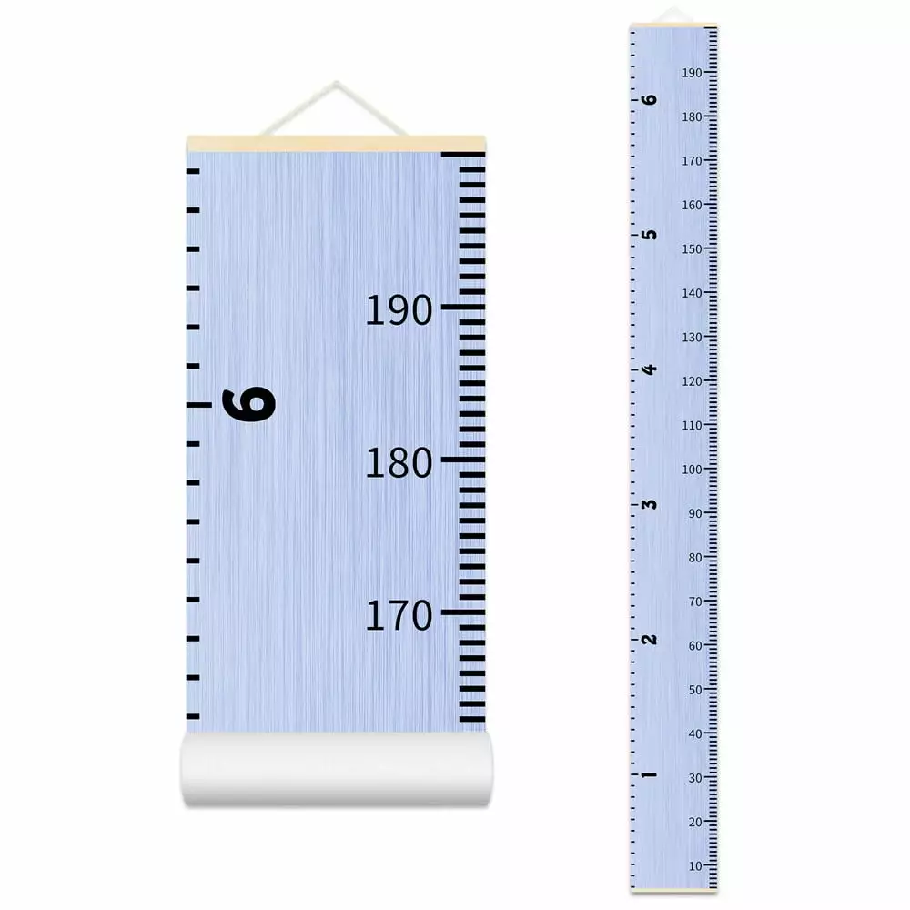 Pure Kid Growth Chart Wood Grain Blue Pink Purple Height Measurement Ruler with Scroll Hanging Ready to Hang for Children Nursery Decor