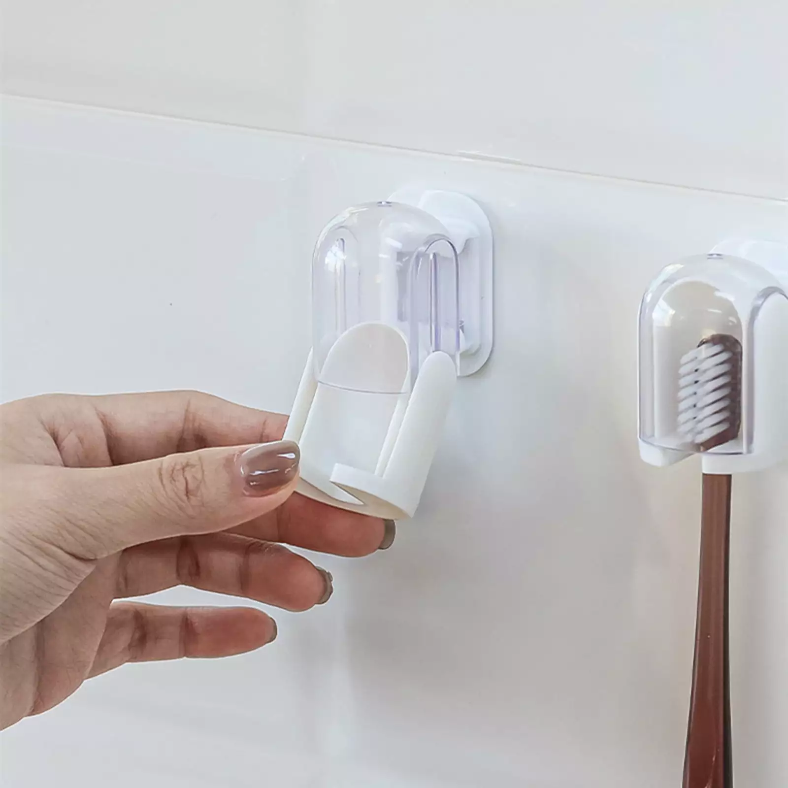 Qianying Summer Promotion.Clearance.Toothbrush Wall Mounted with Cover for Bathroom Toothbrush Storage Organizer for Shower Self Adhesive Toothbrush Hanger Rack for Dorm