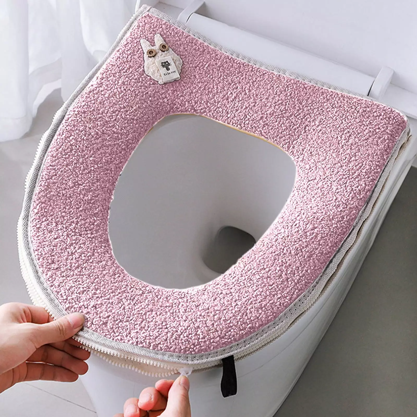 Qianying toilet Mat Cute Teddy Velvet toilet Mat Zipper toilet Seat Cover toilet Seat Cover Gasket