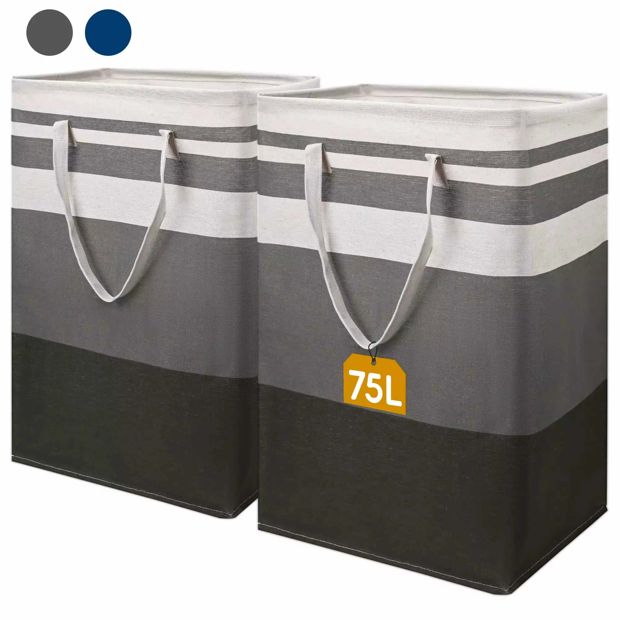 Qissep 2 Pcs 75L Waterproof Foldable Laundry Basket with Extended Handles.for Clothes and Toy Storage.Gradient Gray