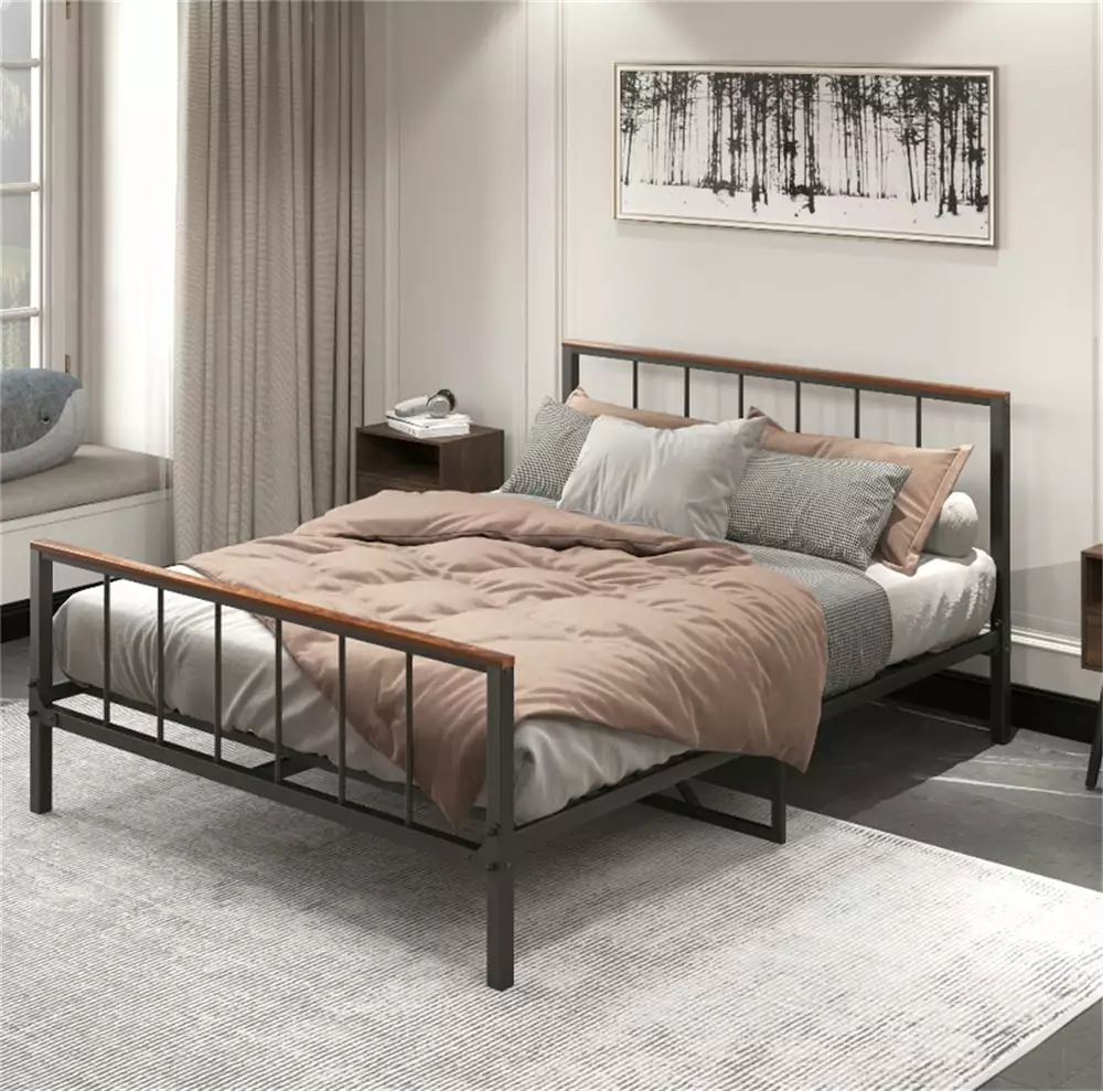 Queen Metal Platform Bed Frame with Headboard and Footboard. Sturdy Metal Frame with Metal Slats Support. Large Storage Space Under The Bed. No Box Spring Needed. Black