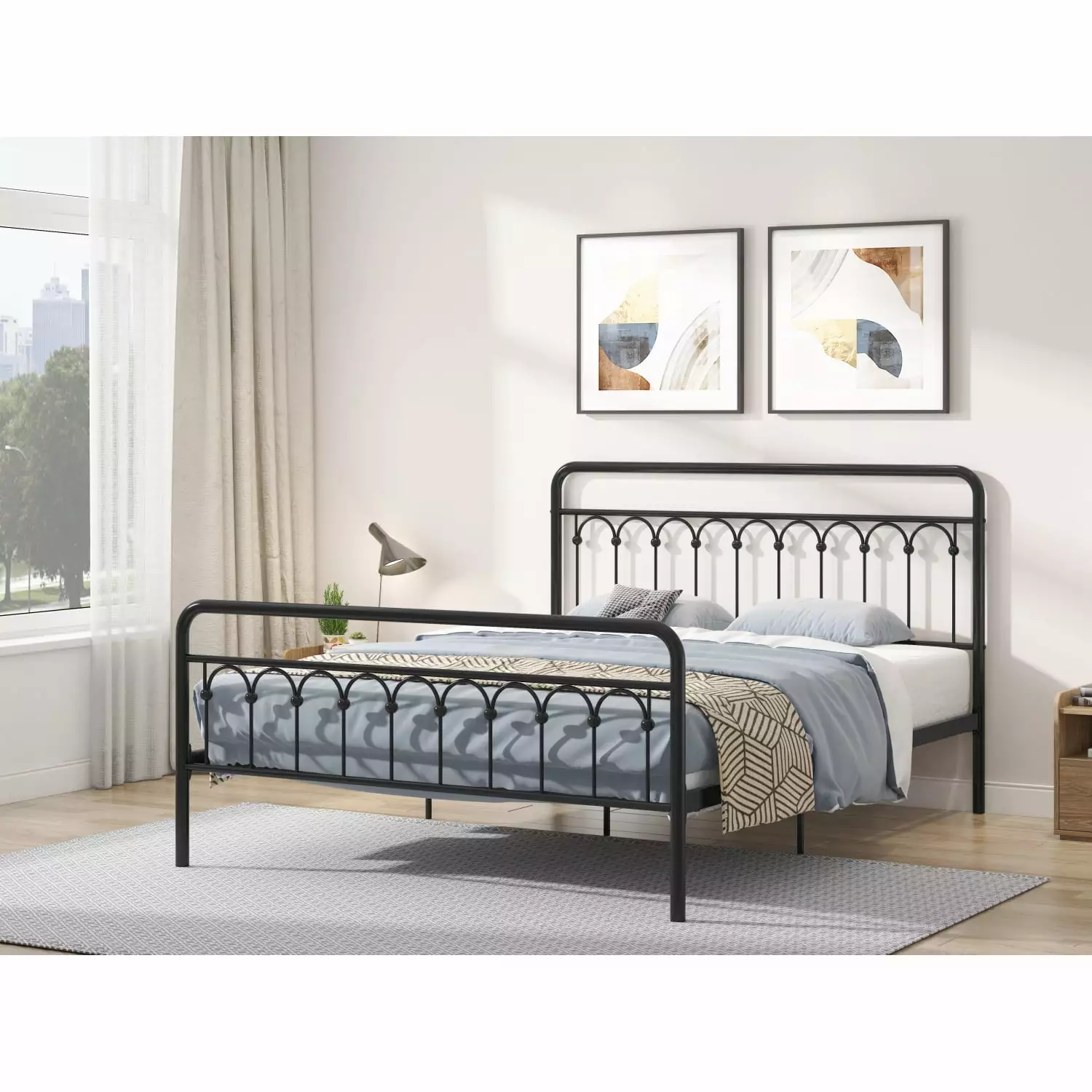 Queen Size Bed Frame .Heavy Duty Metal Platform with Headboard and Footboard.. Premium Steel Slat Mattress Foundation with Storage. Easy Assembly. Anti-Slip. Black