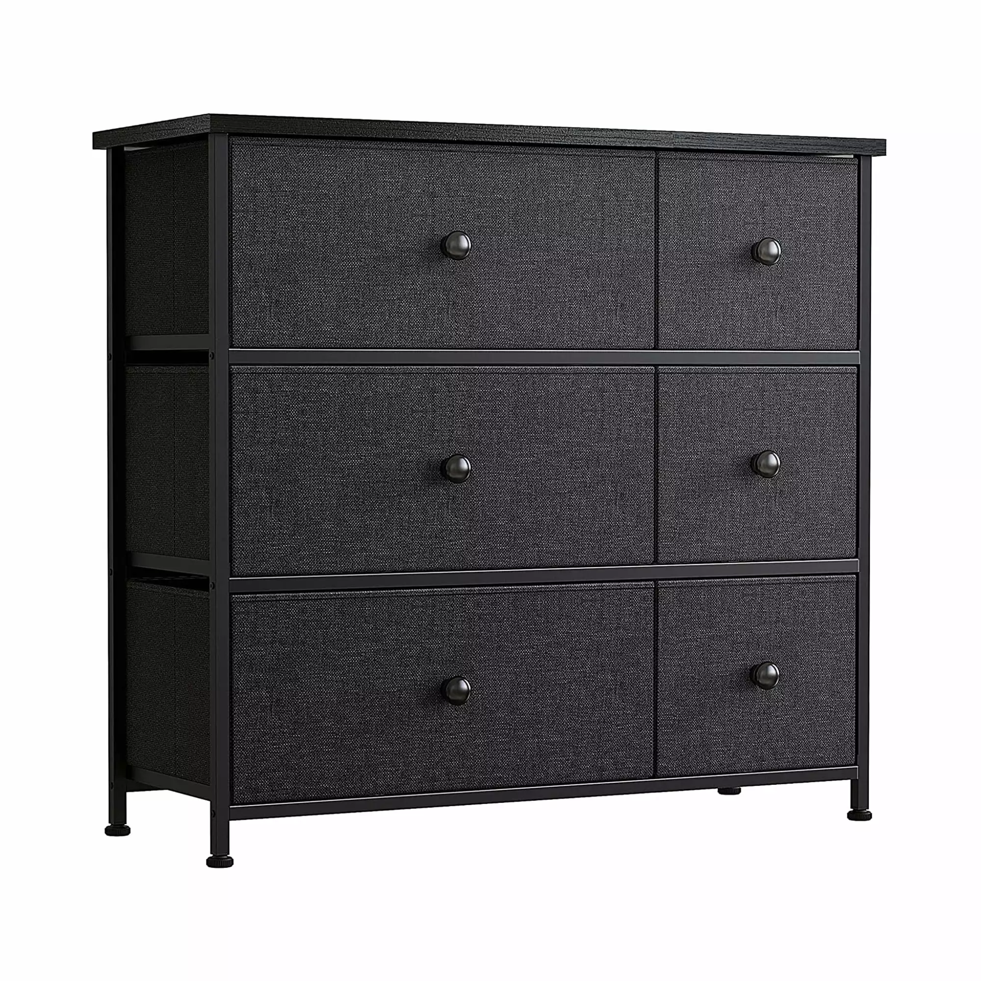 REAHOME 6 Drawer Steel Frame Bedroom Storage Organizer Dresser. Black Grey