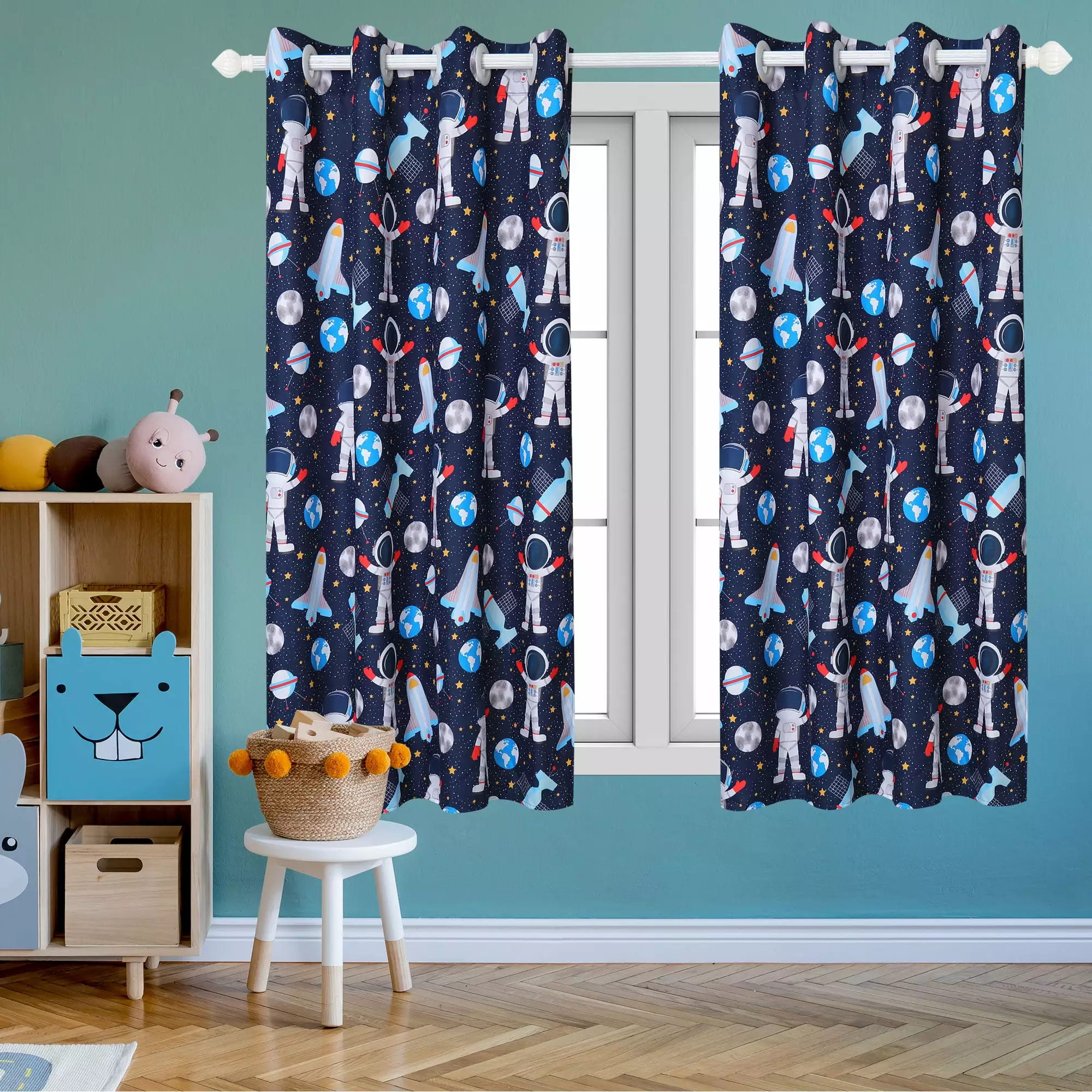 REGALWOVEN 2 Panel Window Curtains for Kid's Bedroom. Astronaut Pattern 42W x 84L