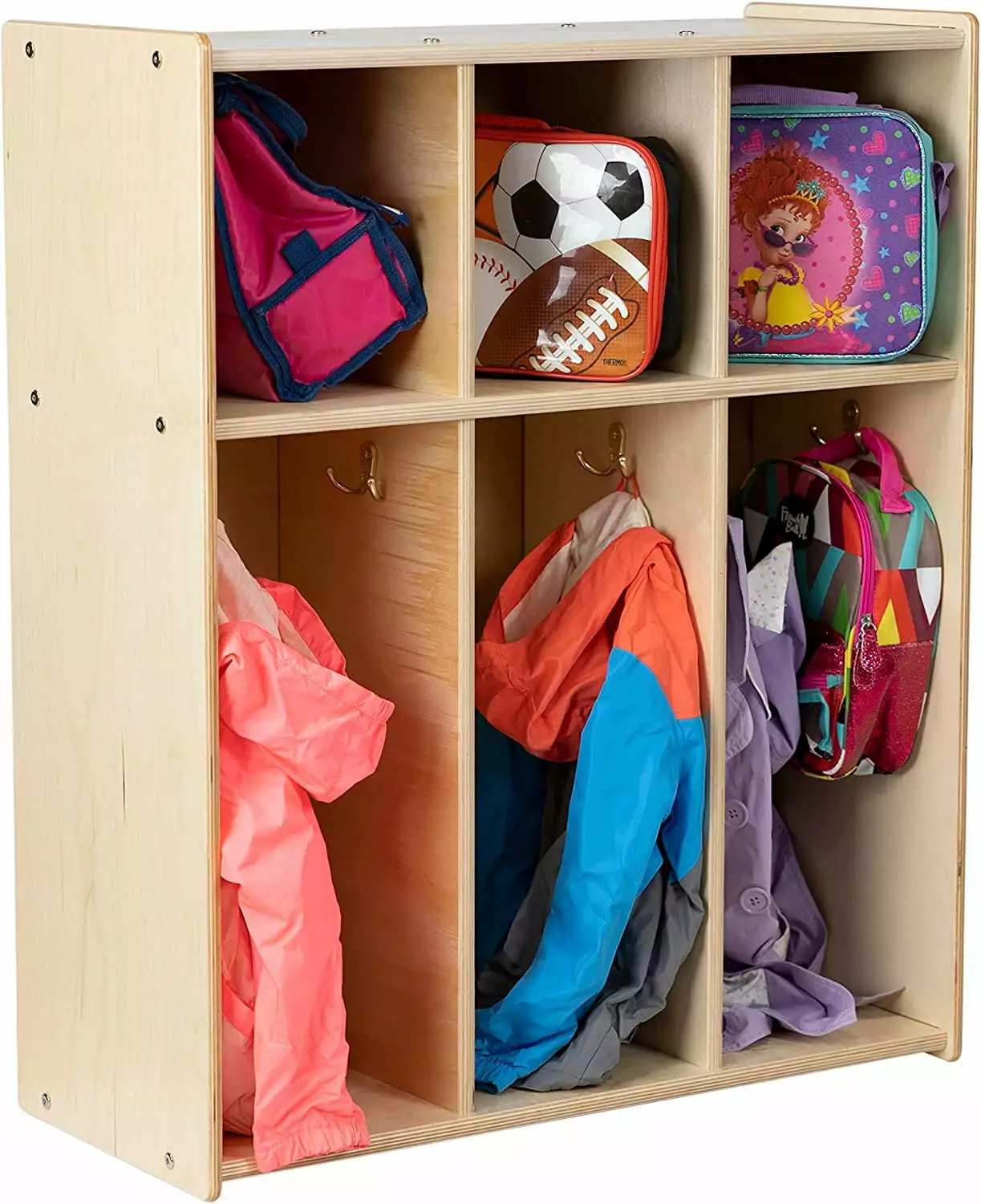 RRI Goods 3-Section Classroom Coat Locker Wooden Cubby Rack Backpack Hanger